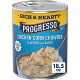 Progresso Rich and Hearty Chicken Corn Chowder Canned Soup, Flavored with Bacon, Gluten Free, 18.5 oz