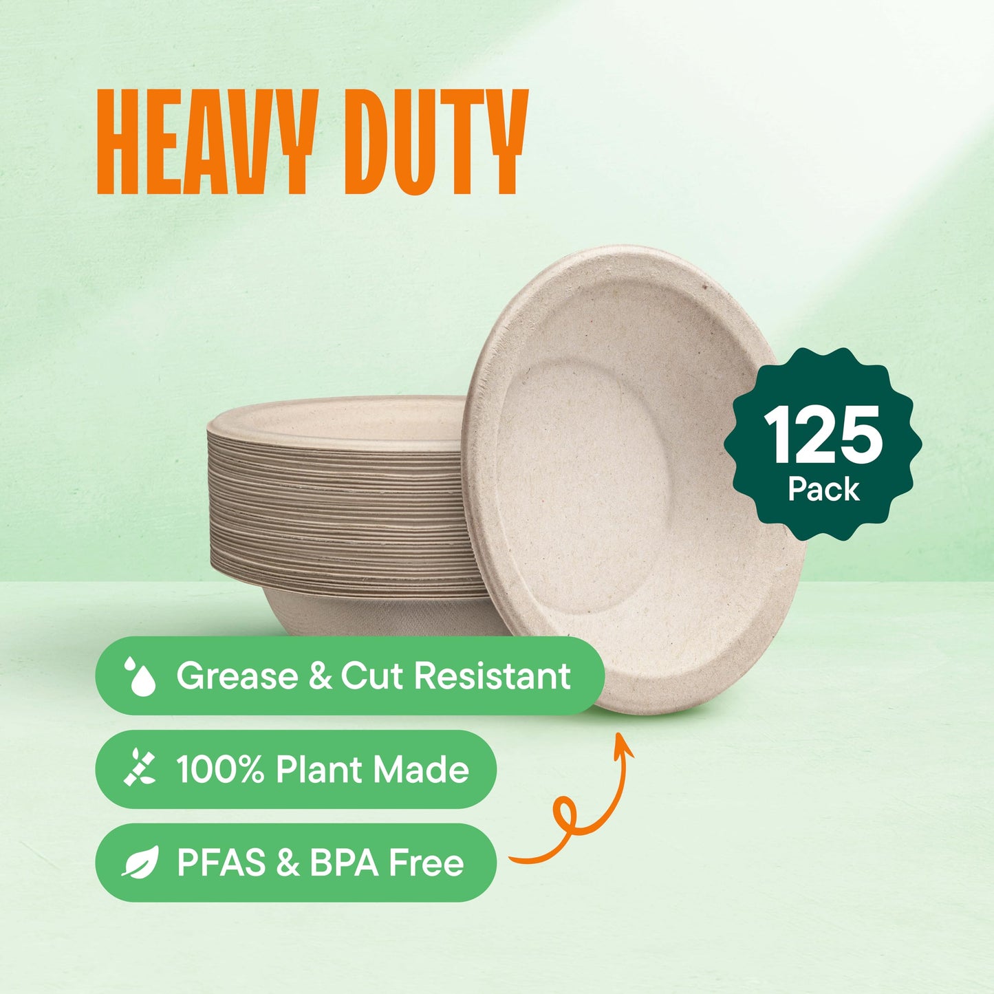 Paper Bowls, 100% Compostable Disposable Soup Bowl [125-Pack] - PFAS-Free - BPI Certified - [16 oz] Heavy Duty, Eco-Friendly, Biodegradable Bagasse