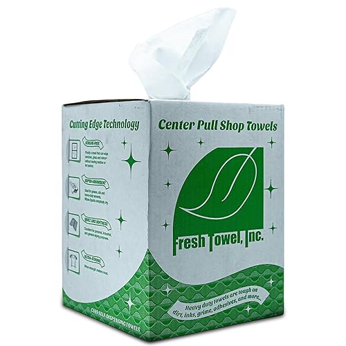 Fresh Towel Ultra Strong Center Pull Shop Towels - (1 Box of 300) Disposable Cleaning Towels - White, 9 x 12 inches - FT500