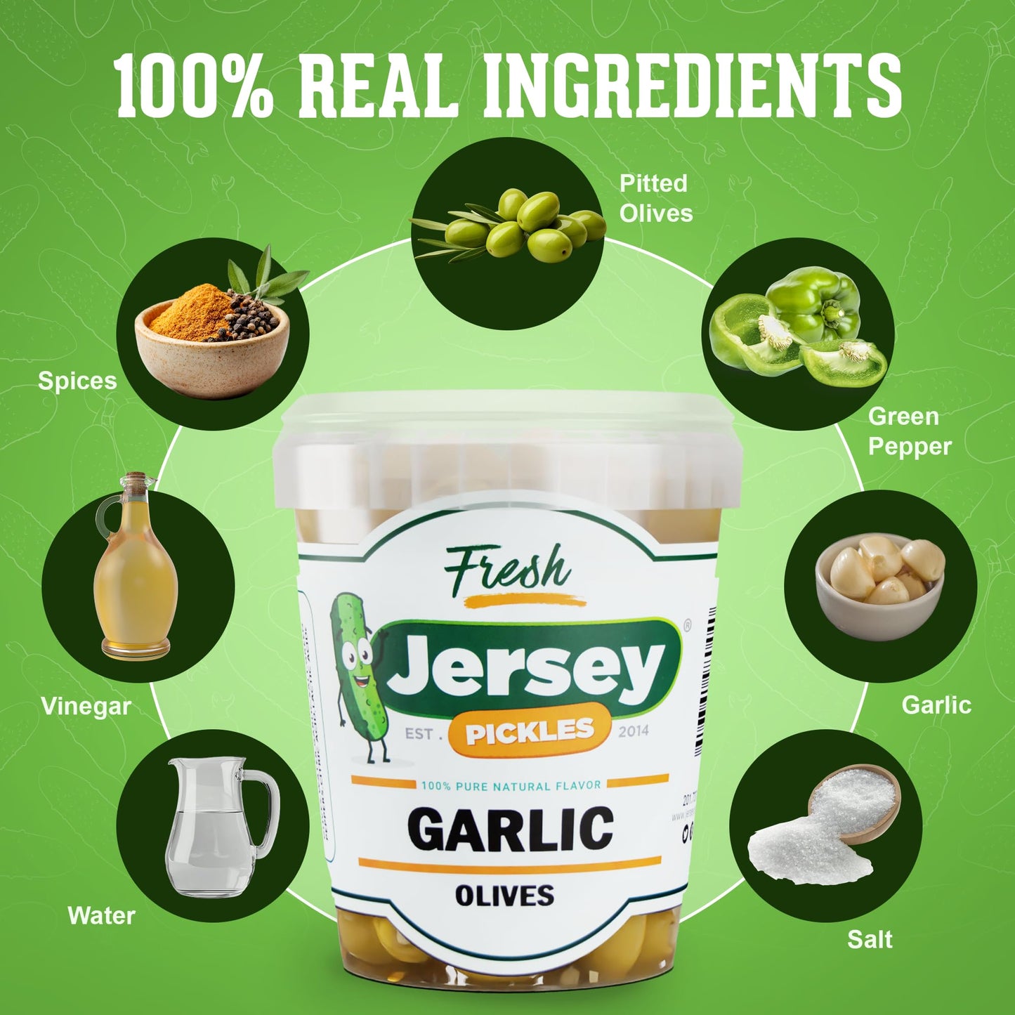 Jersey Pickles - Garlic Stuffed Olive (Quart) - Olives Stuffed - Hand-Stuffed Gourmet Olives with Premium Fillings for Snacks, Charcuterie & Cocktails