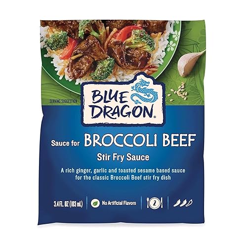 Blue Dragon Broccoli Beef Stir Fry Sauce - 3.4oz Pouch (Pack of 1) - Rich Ginger, Garlic and Toasted Sesame Based Sauce for Beef and Broccoli Dish
