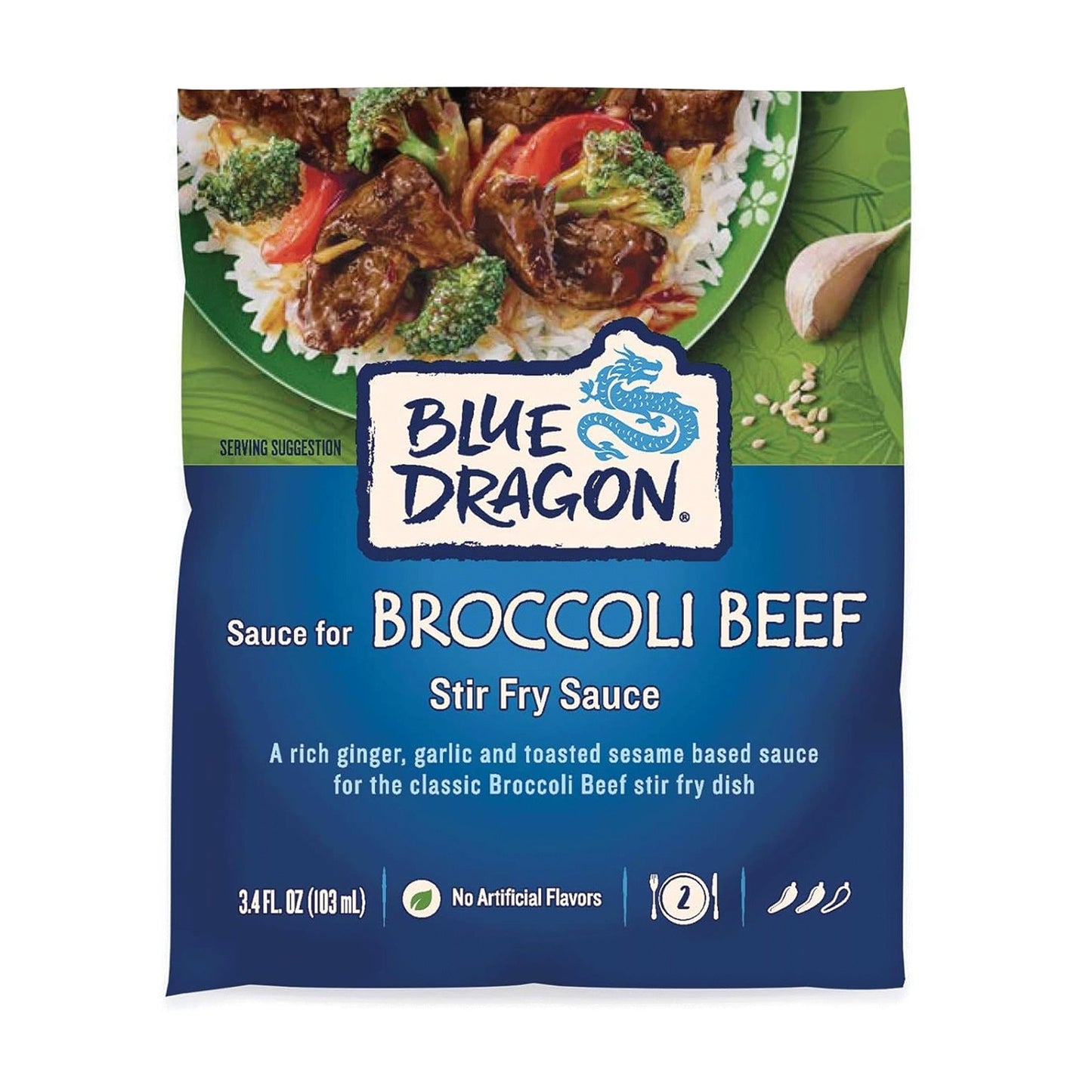 Blue Dragon Broccoli Beef Stir Fry Sauce - 3.4oz Pouch (Pack of 1) - Rich Ginger, Garlic and Toasted Sesame Based Sauce for Beef and Broccoli Dish