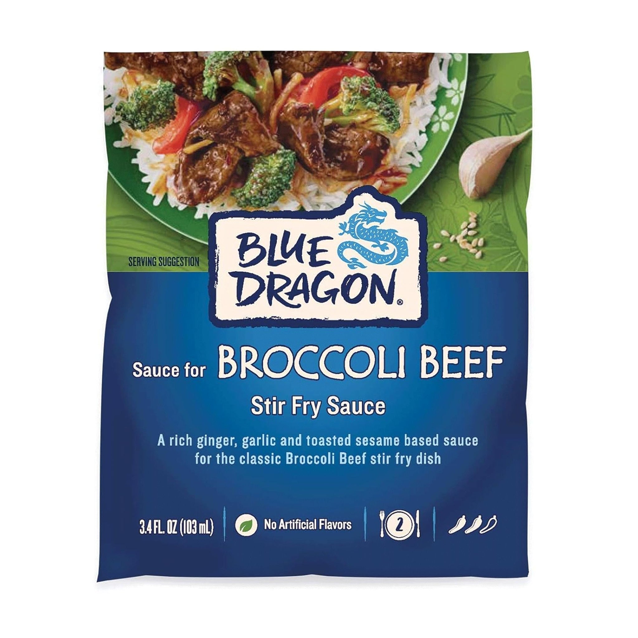 Blue Dragon Broccoli Beef Stir Fry Sauce - 3.4oz Pouch (Pack of 1) - Rich Ginger, Garlic and Toasted Sesame Based Sauce for Beef and Broccoli Dish