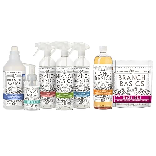 Branch Basics Premium Starter Kit: All Purpose Cleaner, Glass, and Bathroom Cleaner plus our Foaming Wash, and Laundry Bottle (3 Plastic Spray Bottles