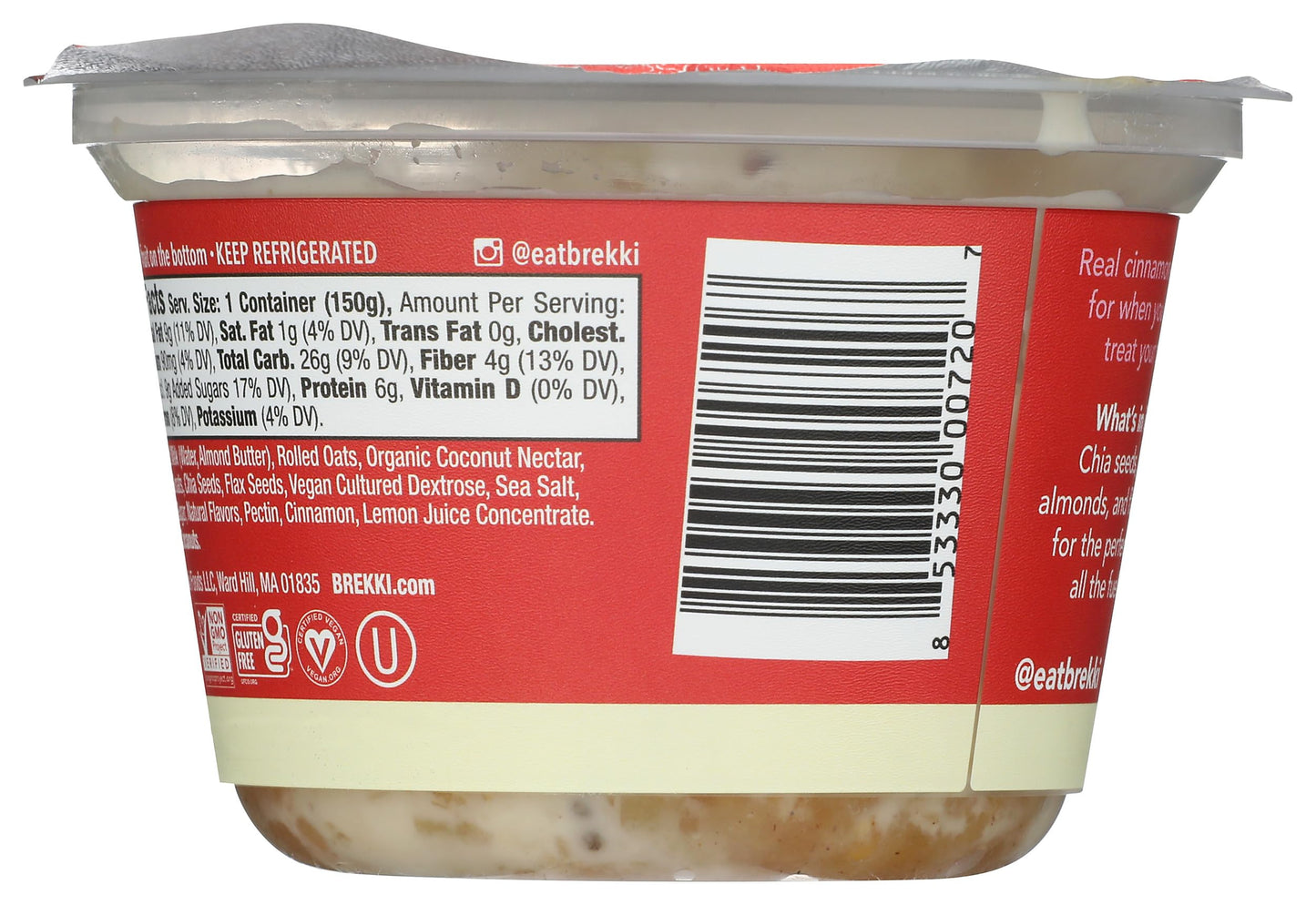 Brekki, Oats Overnight Apples And Cinnamon, 5.3 Ounce