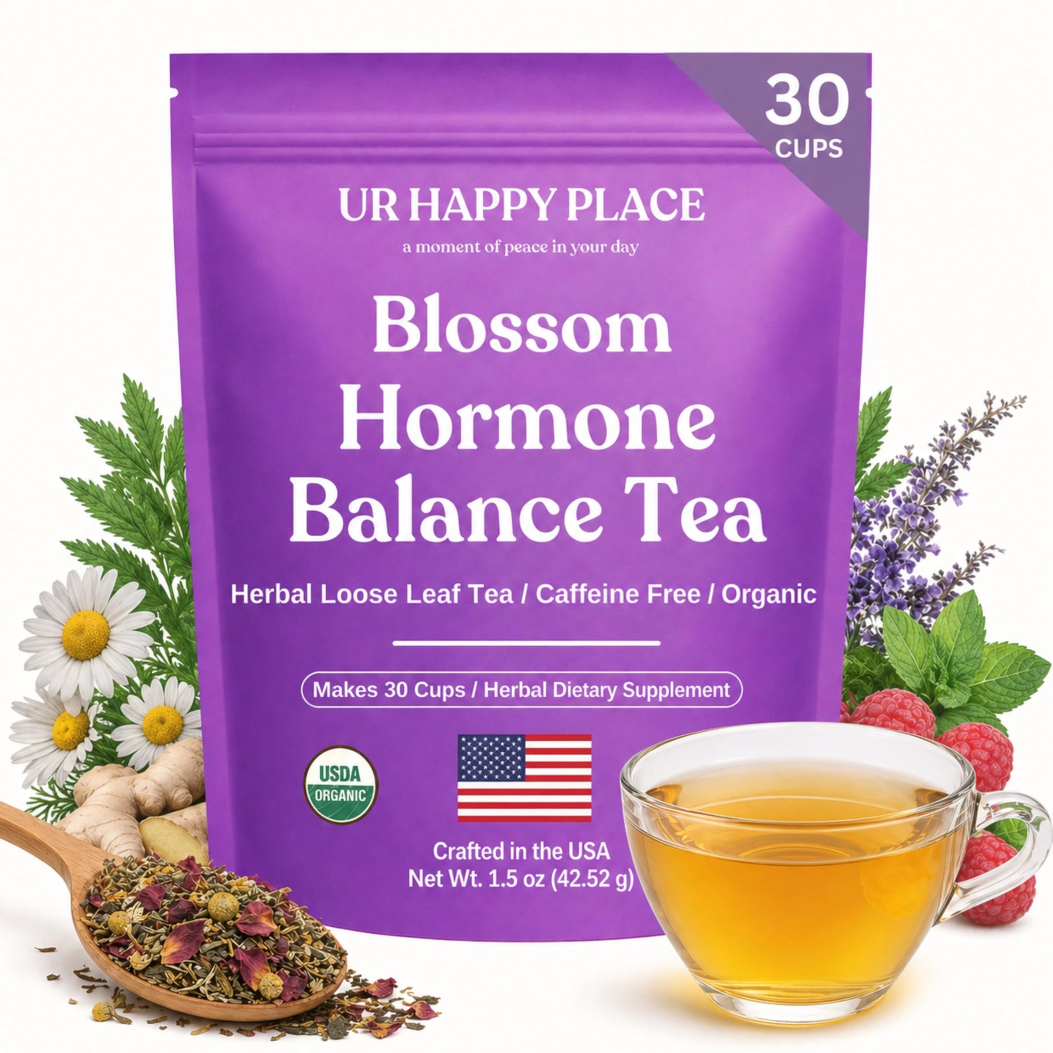 Hormone Balance for Women Tea with Red Raspberry Leaf, Chamomile, Peppermint, Nettle & Chaste Tree Berry - Organic Herbal Loose Leaf Tea for Women