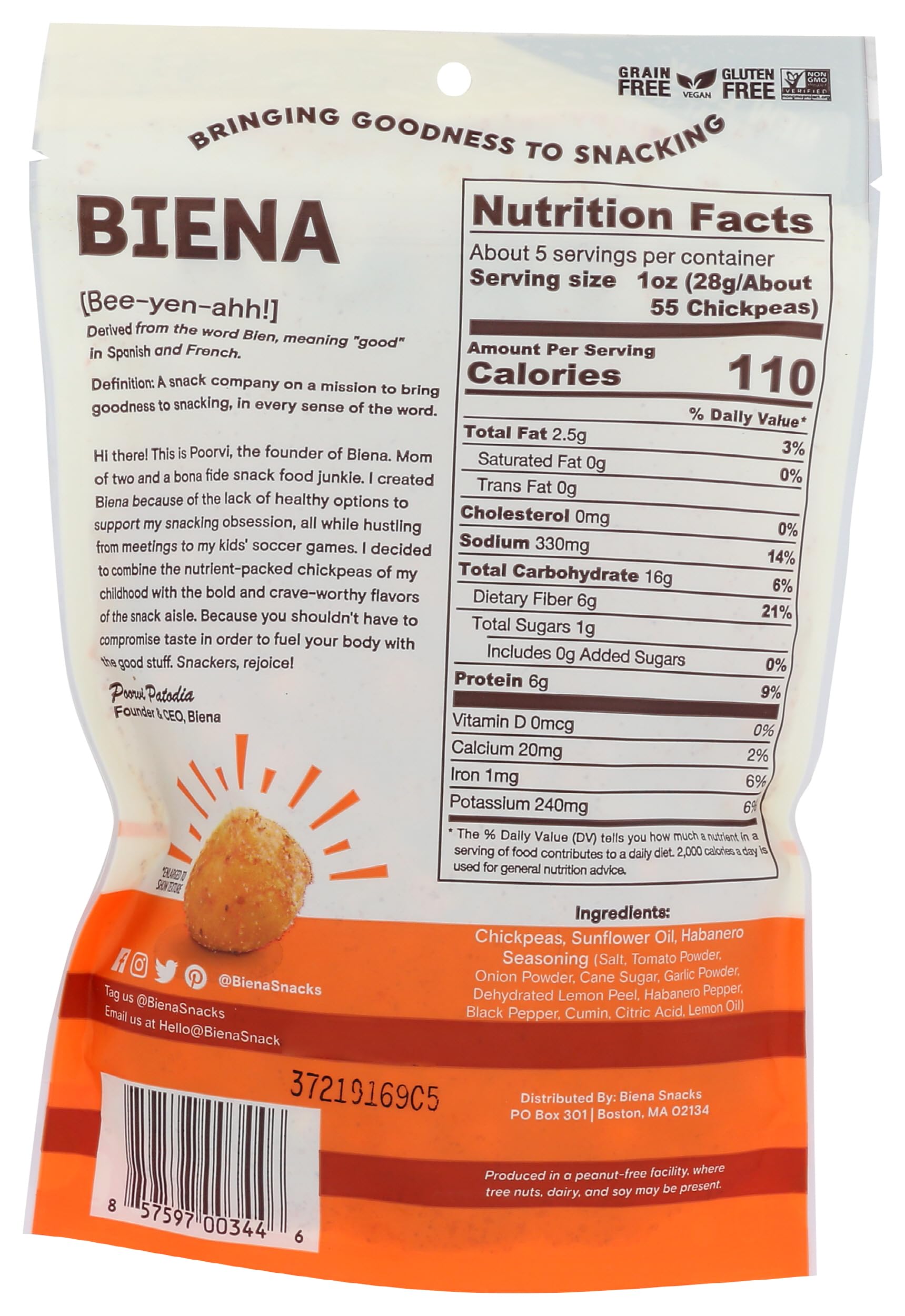 Biena Foods, Chickpea Snack Habanero, 5 Ounce