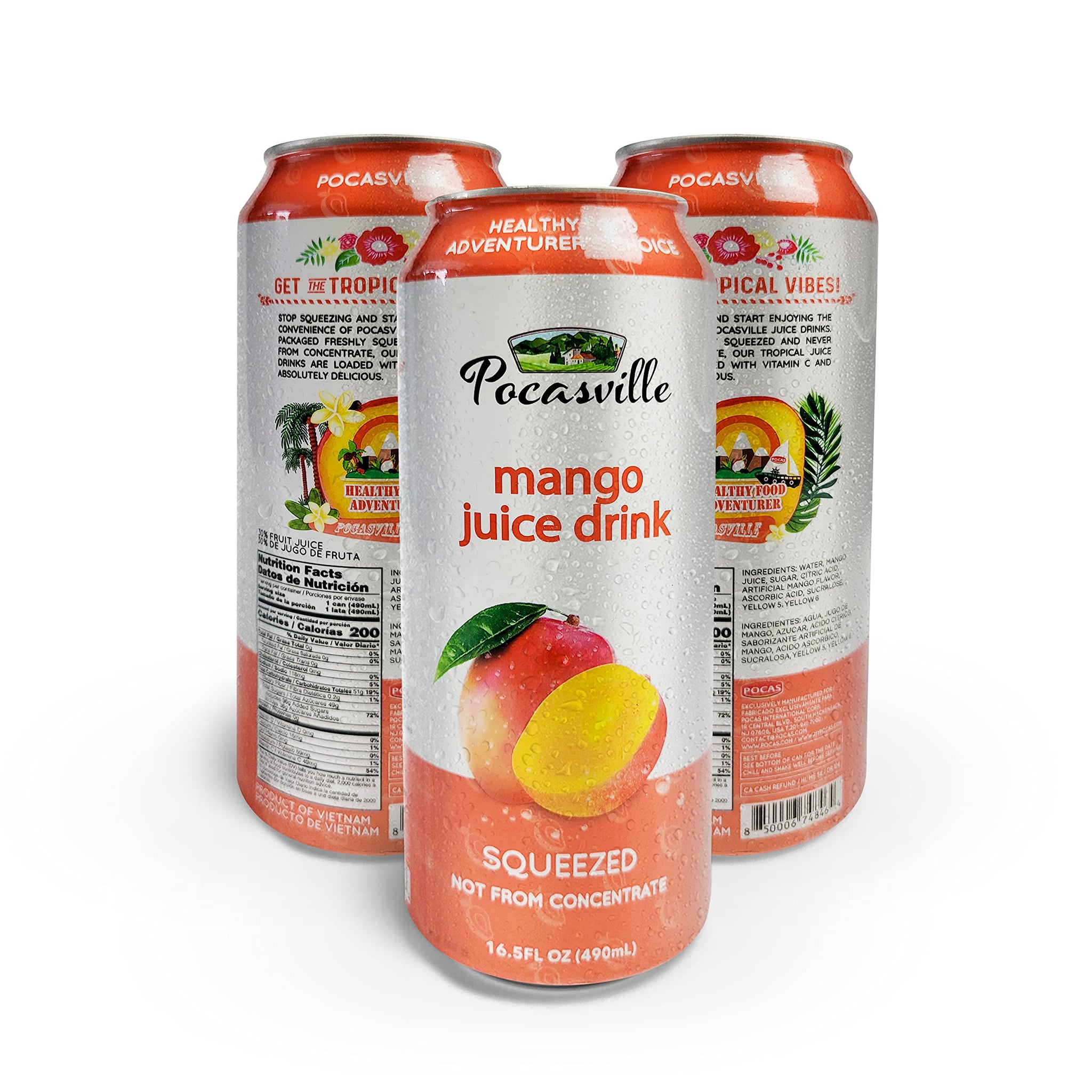 Pocasville Fruit Juices, Squeezed not form Concentrate, 16.5 Fluid Ounce Can (Mango, 6 Cans)