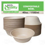 EcoQuality [150 Pack] 40 oz Round Disposable Compostable Paper Bowls Heavy-Duty, Eco-Friendly Natural Bagasse Unbleached, Heat Resistant, 100%