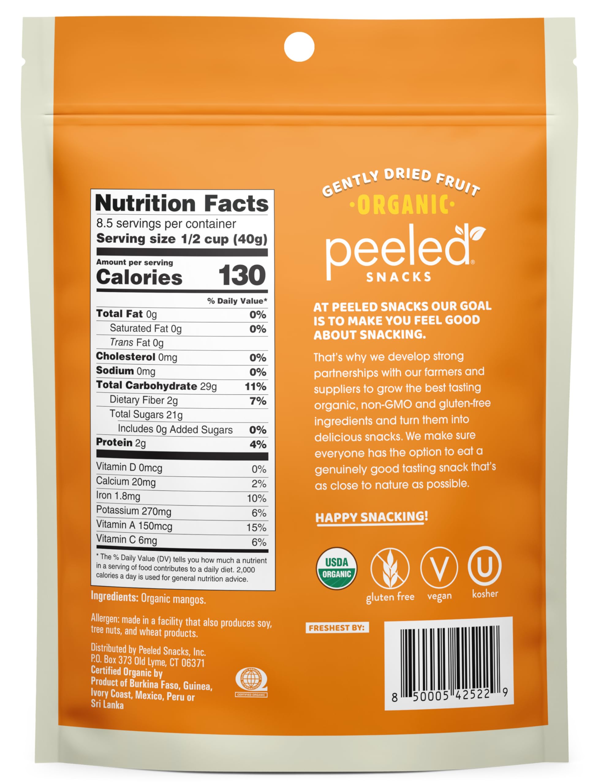 Peeled Snacks Organic Dried Fruit - Healthy, Vegan Snacks for On-the-Go Lunch and More Mango, 12 Oz (Pack of 1)