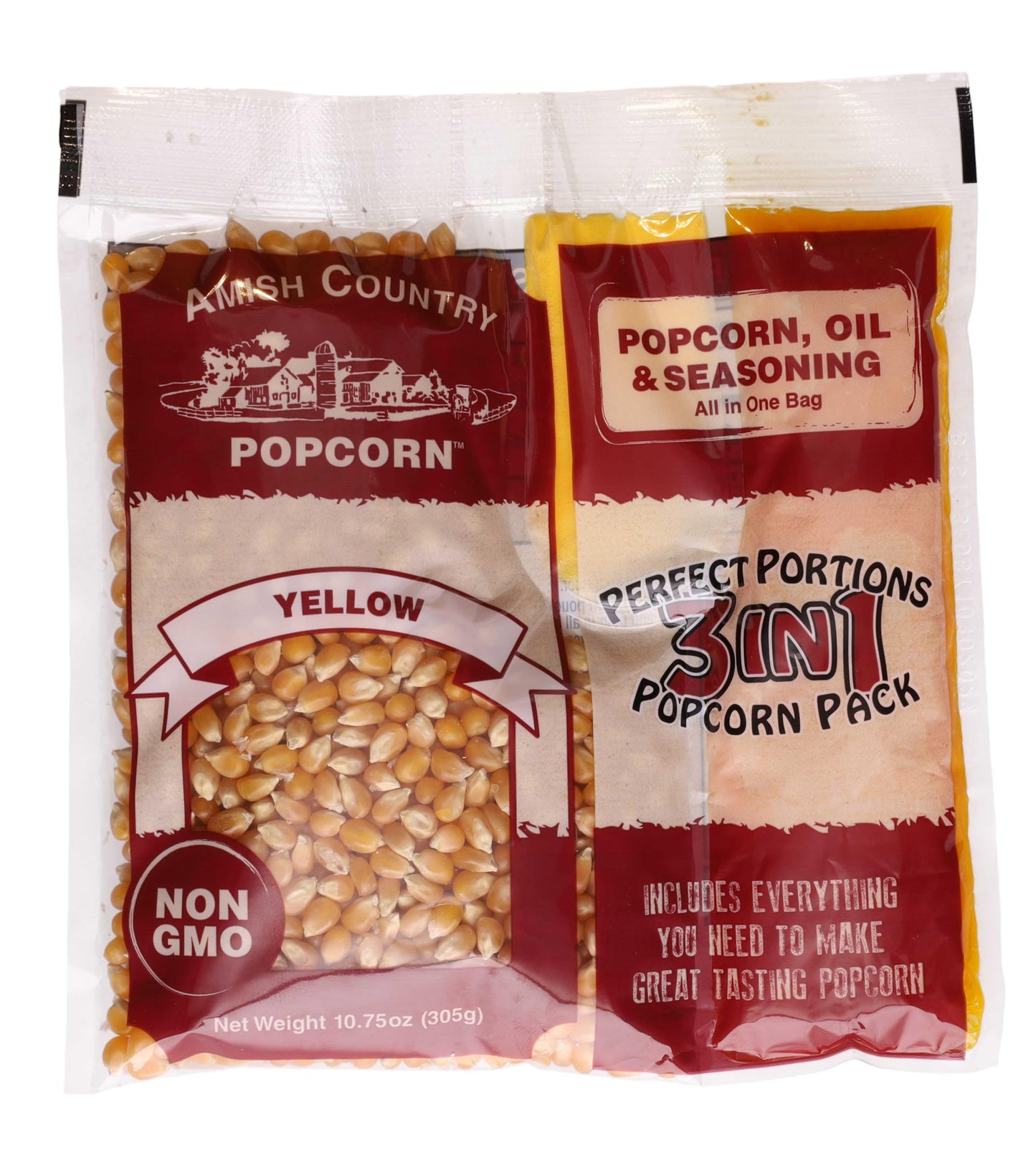 Amish Country Popcorn | All-In-One Kernel Packs | Pre-Measured for Popcorn Machines and Includes Hulless Popcorn, Oil & Salt (Medium Yellow, Oil