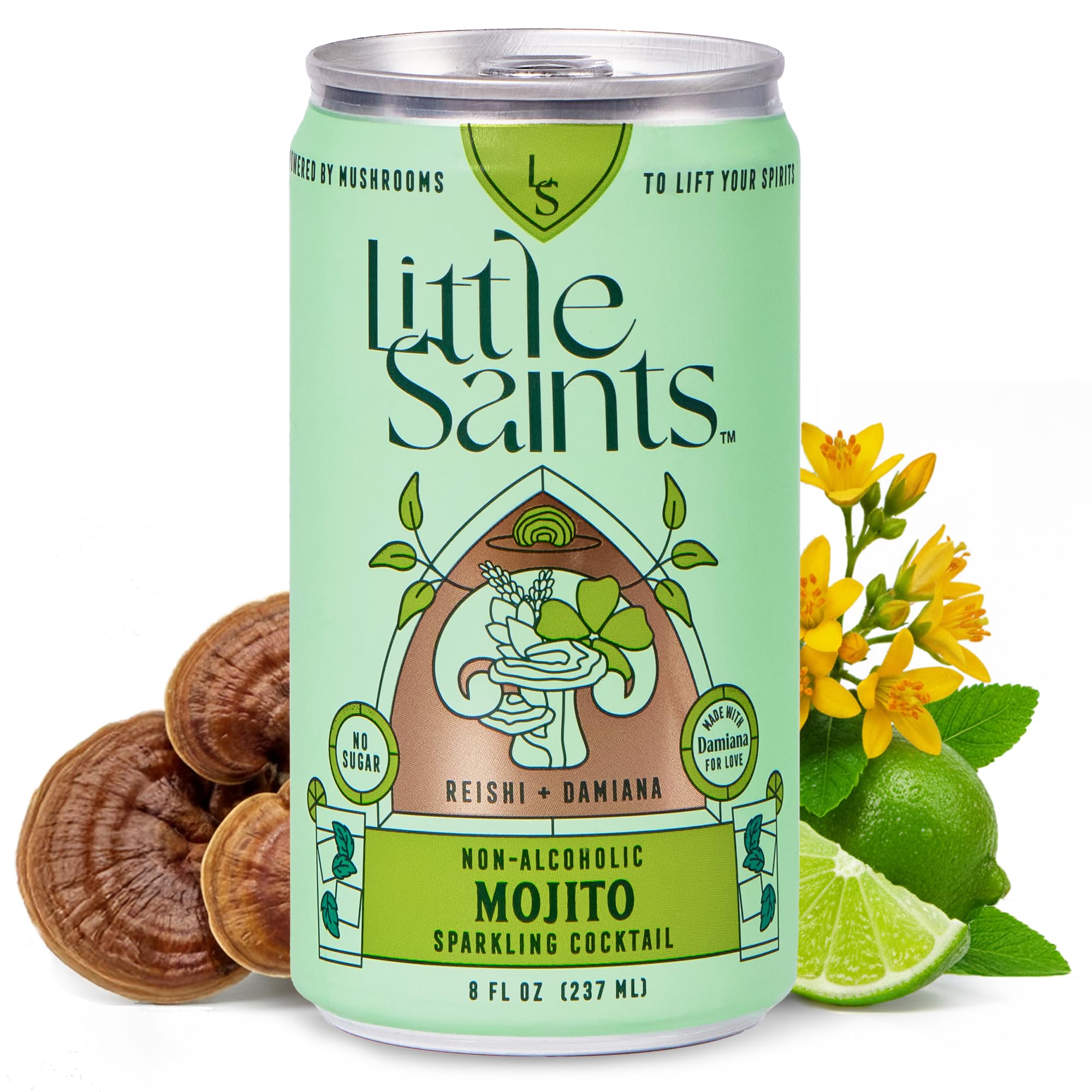 Little Saints Non-Alcoholic Mojito Mocktail | Crisp Mint & Lime | Crafted with Reishi Mushroom, Damiana & Adaptogens for Calm & Ease | 5 Calories |