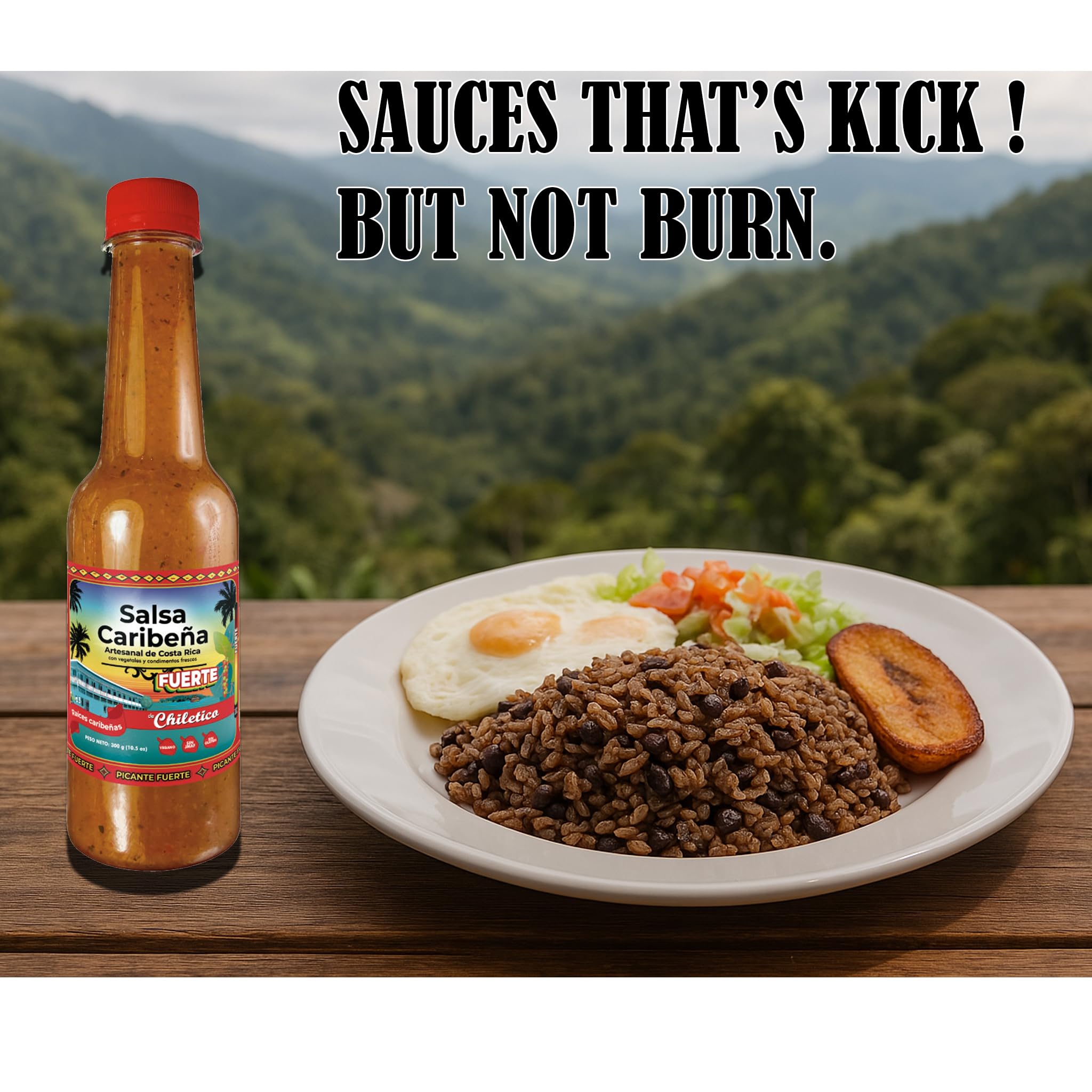Chiletico Caribbean Hot Sauce, Medium Heat Level Handcrafted in Costa Rica with Fresh Vegetables and Natural Spices - Gourmet Latin Flavor, 10.5 fl oz