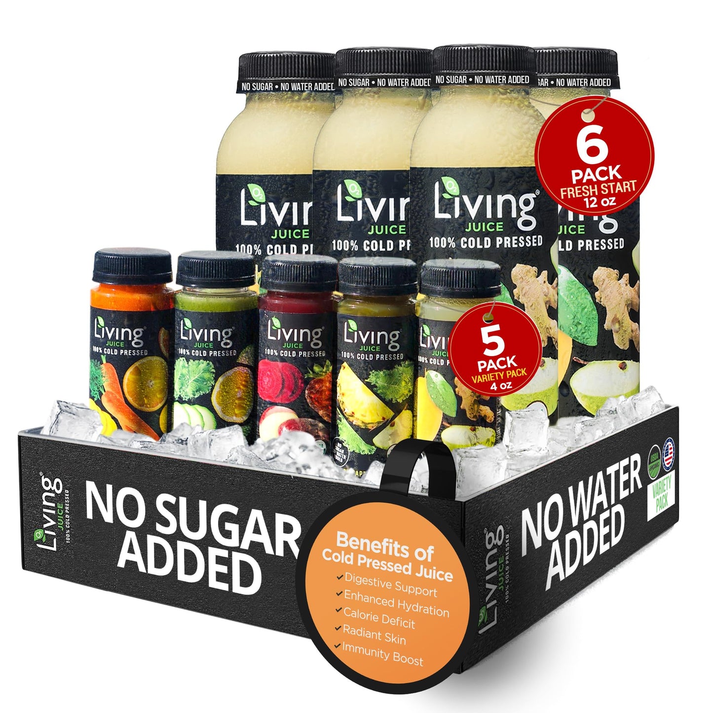 O2 Living Juice Cold Pressed Drink - Fresh Start Organic Juice Variety Pack - No Added Sugars or Water, Naturally Sweetened from Fruits, Rich in