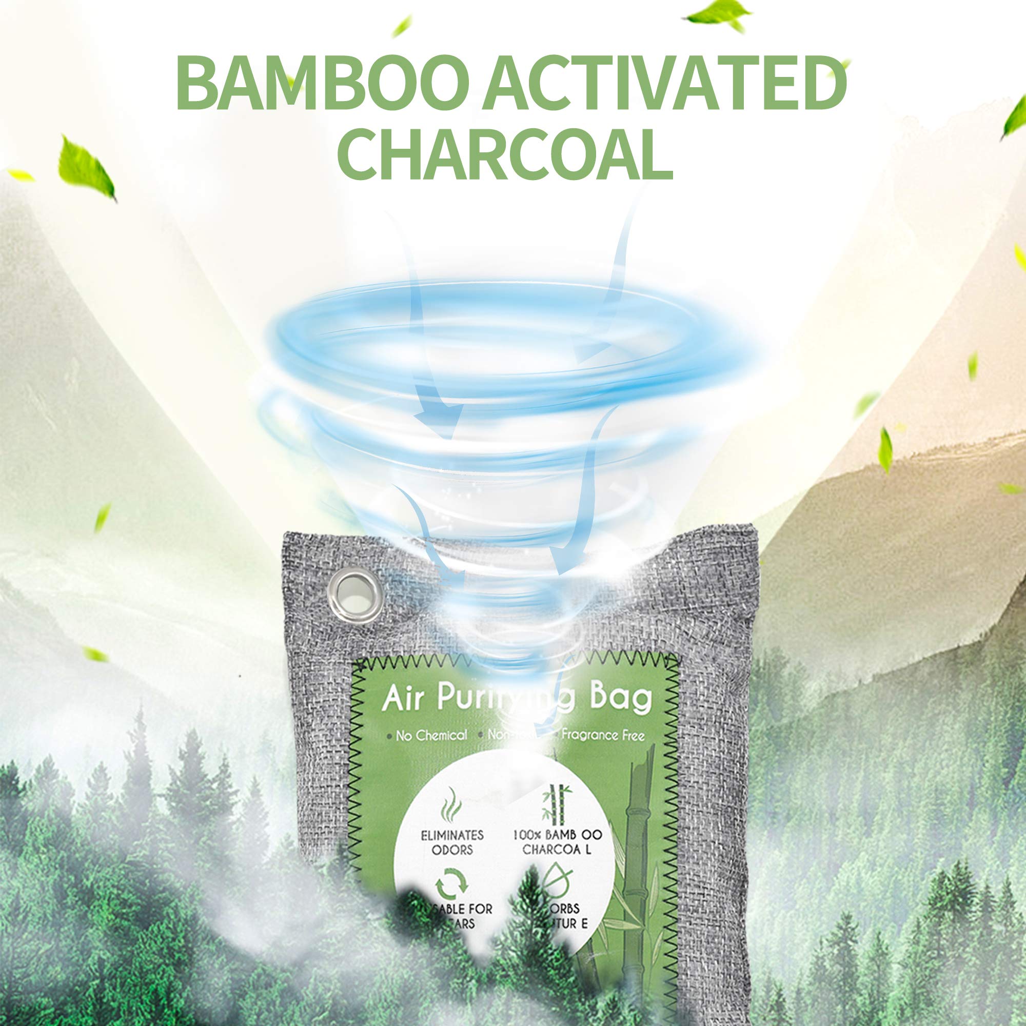 12 Pack Bamboo Air Purifying Bag, Activated Charcoal Bags Odor Absorber, Moisture Absorber, Natural Car Air Freshener, Shoe Deodorizer, Odor