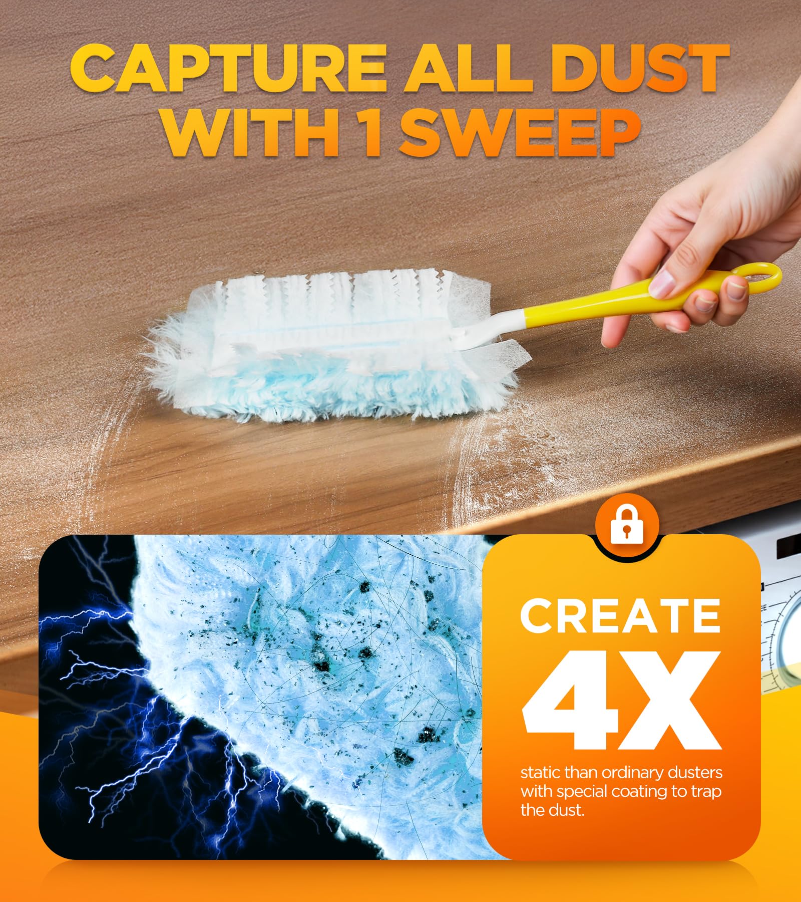 30 Count Duster Refill for Swiffer Duster with 1 Handle, One-Sided Disposable Dusters Refills with 4X Microfibers, Unscented Dusters for Cleaning