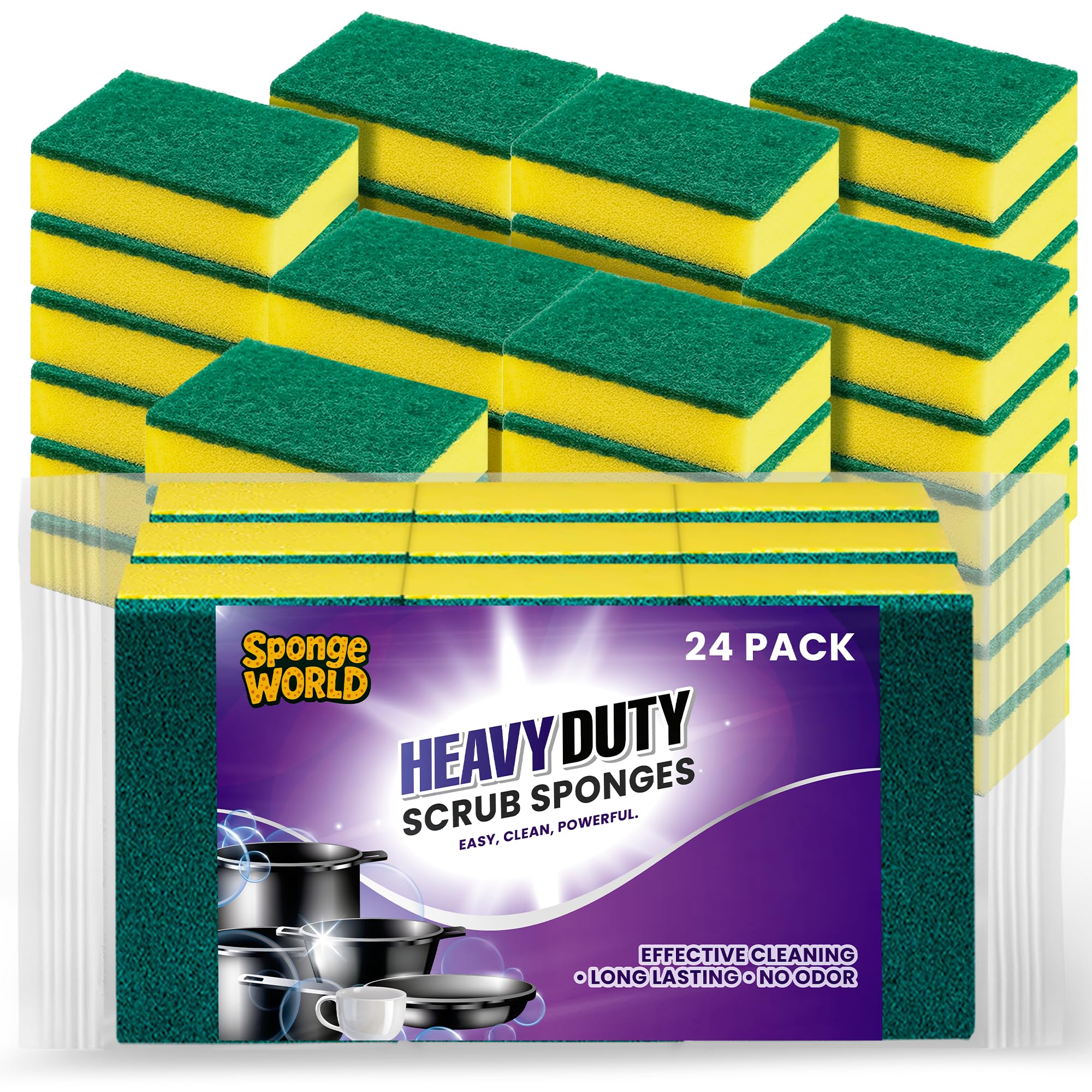 Dish Sponge, Non Scratch Sponges, Heavy Duty Scrub Sponge 24 Pack, Kitchen Scrub Sponges, 2.8x4 inch, Pads for Dishes, for Use Everyday for Tough
