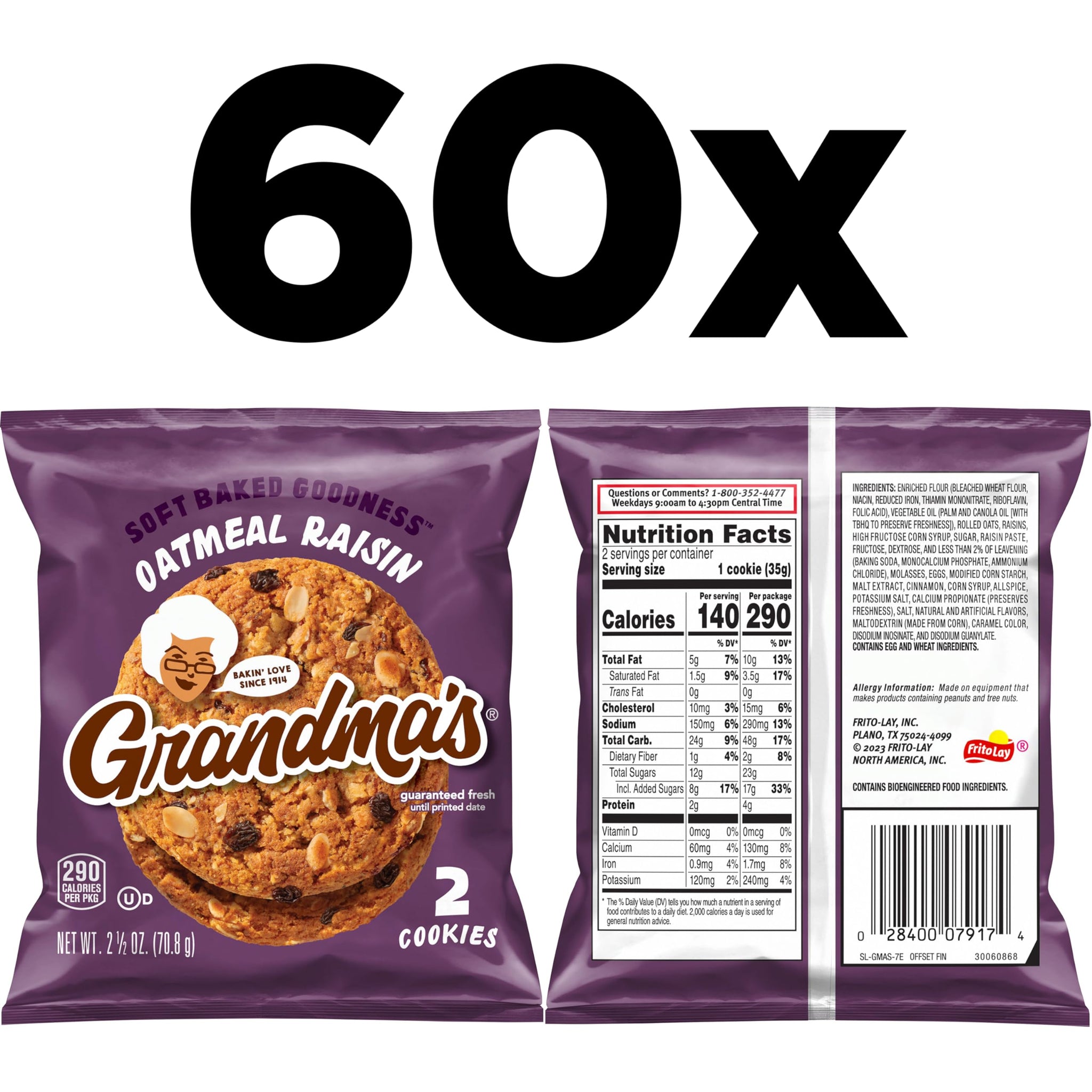 Grandma's Oatmeal Raisin Cookies, 2.5 Ounce (Pack of 60)