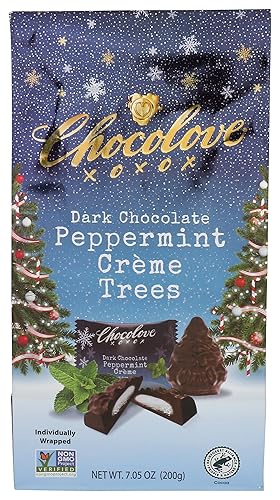 Chocolove Peppermint Crème Trees in Dark Chocolate | 55% Cocoa | Festive Christmas Candy & Chocolates for Gifting | Crafted with Belgian Chocolate |