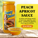 Saucy Susan Peach Apricot ORIGINAL Sauce 19 oz Jar - Sweet & tangy blend of apricots, peaches & spices; ideal for glazing, dipping, marinating or