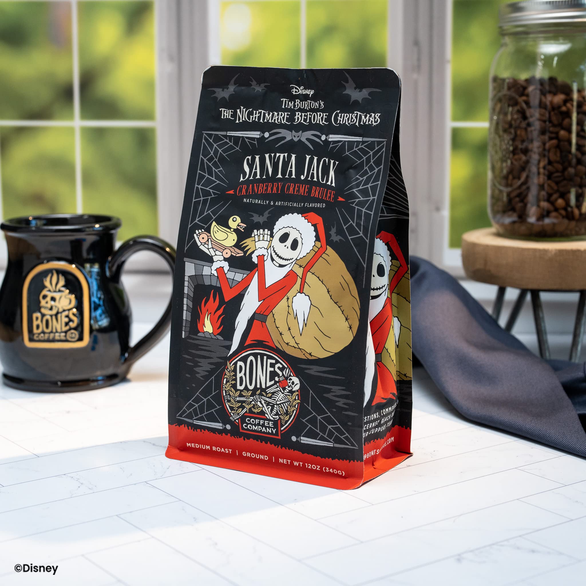 Bones Coffee Company The Nightmare Before Christmas Santa Jack Flavored Coffee Beans, Whole Bean Coffee Medium Roast Low Acid, Cranberry Creme Brulee