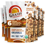 Grandy Organics Peanut Butter Dark Chocolate Granola Clusters - Certified Organic & Gluten Free - 6g Protein - Non GMO & Vegan - Peanuts, Chocolate