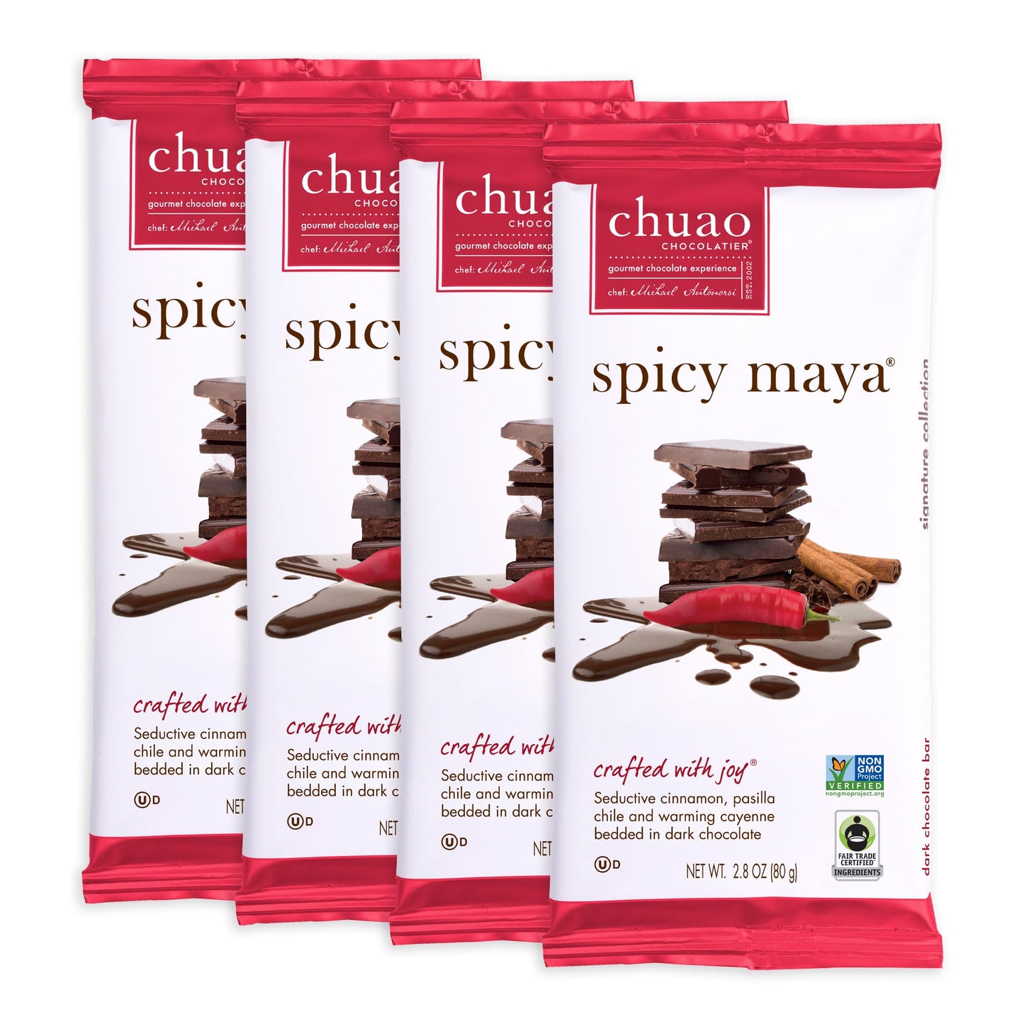 Chuao Chocolatier Spicy Maya Dark Chocolate Bars | Gourmet Cinnamon Cayenne Artisan No Preservatives | 4 Pack (2.8 oz each)