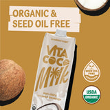 Vita Coco Vanilla Organic Coconut Milk, Plant Based, Dairy Free Milk Alternative - Gluten Free, Soy Free, Seed Oil Free, Unsweetened - Perfect Add to Cereal, Smoothies, Desserts - 33.8 Ounce (Pack of 6)