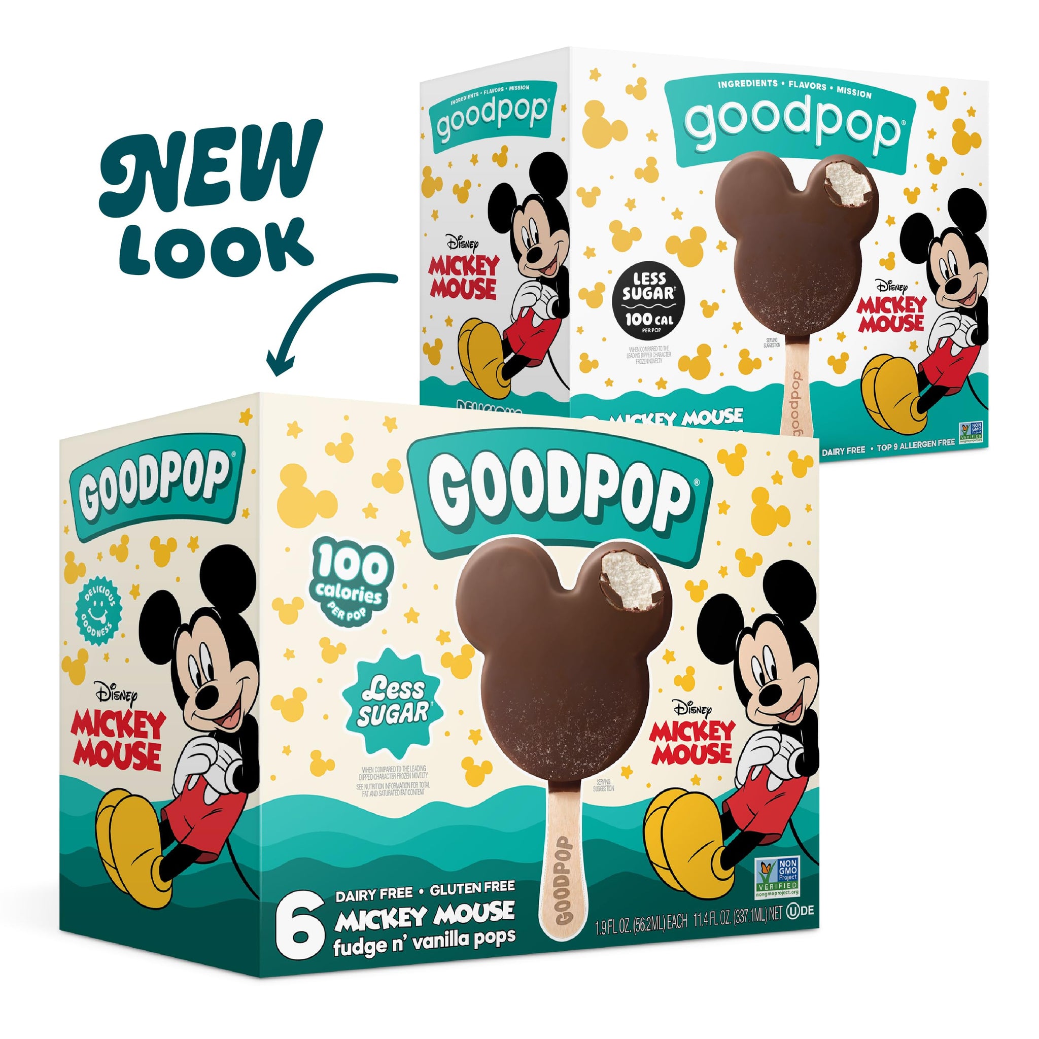 GOODPOP - Disney Mickey Mouse Fudge n' Vanilla Dairy-Free Dessert Bars, 6 Ct