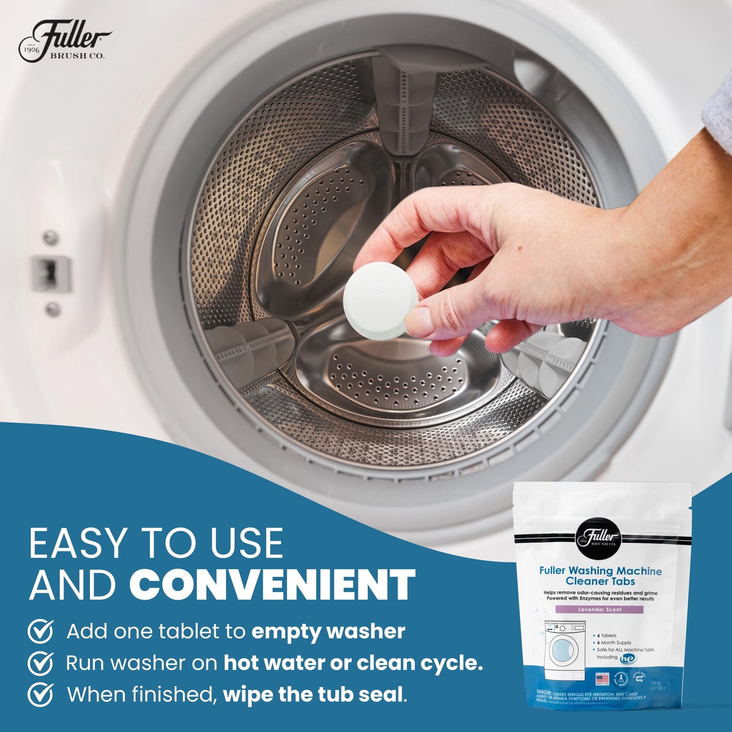 Fuller Washing Machine Cleaner Tablets - Washer Cleaner for Front Load, Top Load - Removes Odor, Dirt, Grime, Lavender Scent, Septic Safe (Pack of 4)