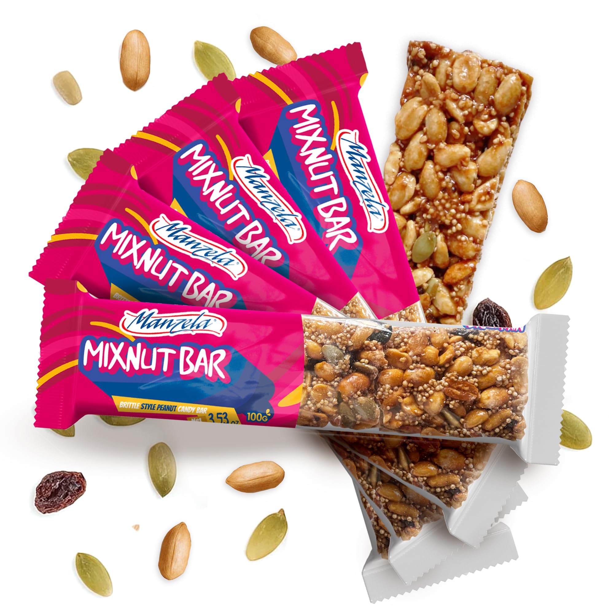 Manzela Sweet & Crunchy Mexican Snack Bars | Natural Energy from Peanuts, Raisins & Pumpkin Seeds, No Preservatives, Great for Travel, Office & Lunch