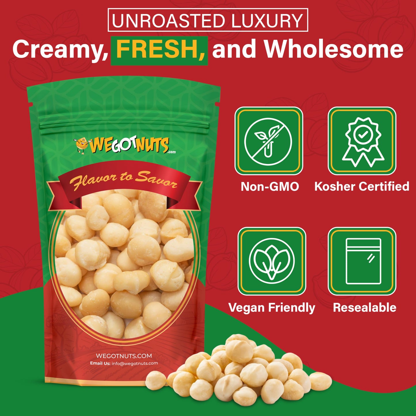 Raw Deluxe Macadamia Nuts - 1 lb - Shelled & Unsalted Premium Quality Kosher Raw Macadamia Nut Snack Pack By We Got Nuts - Natural Gourmet Fresh