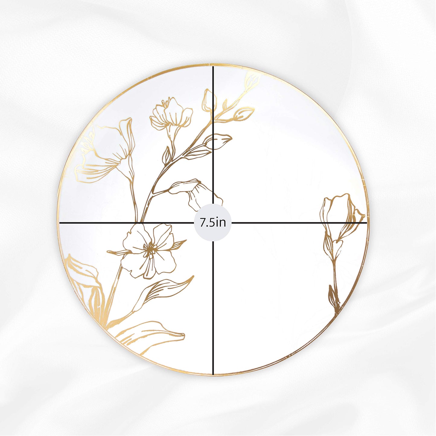 [7'' Plates 40 Count] White Plastic Floral Design Party Plates With Gold Rim Premium heavyweight Elegant Disposable Tableware Dishes