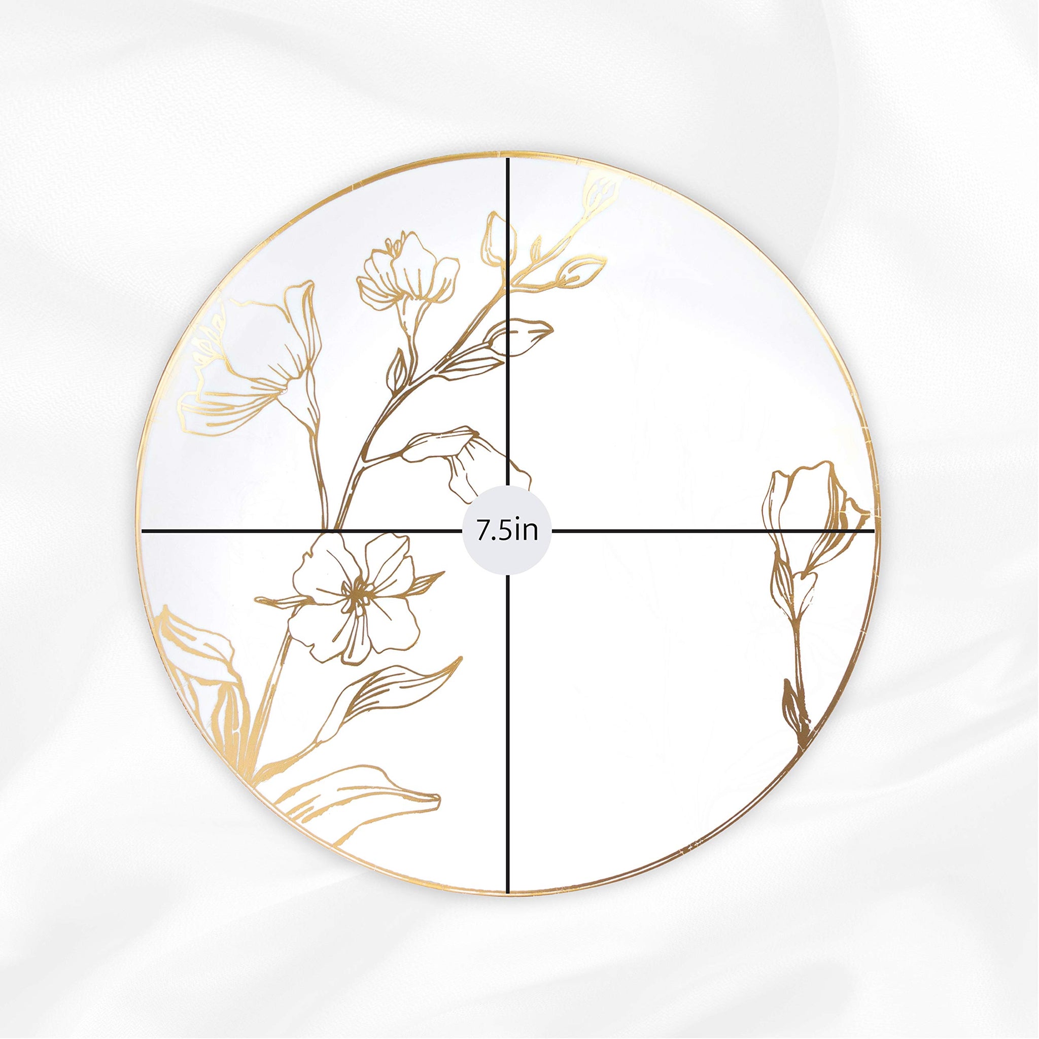 [7'' Plates 40 Count] White Plastic Floral Design Party Plates With Gold Rim Premium heavyweight Elegant Disposable Tableware Dishes