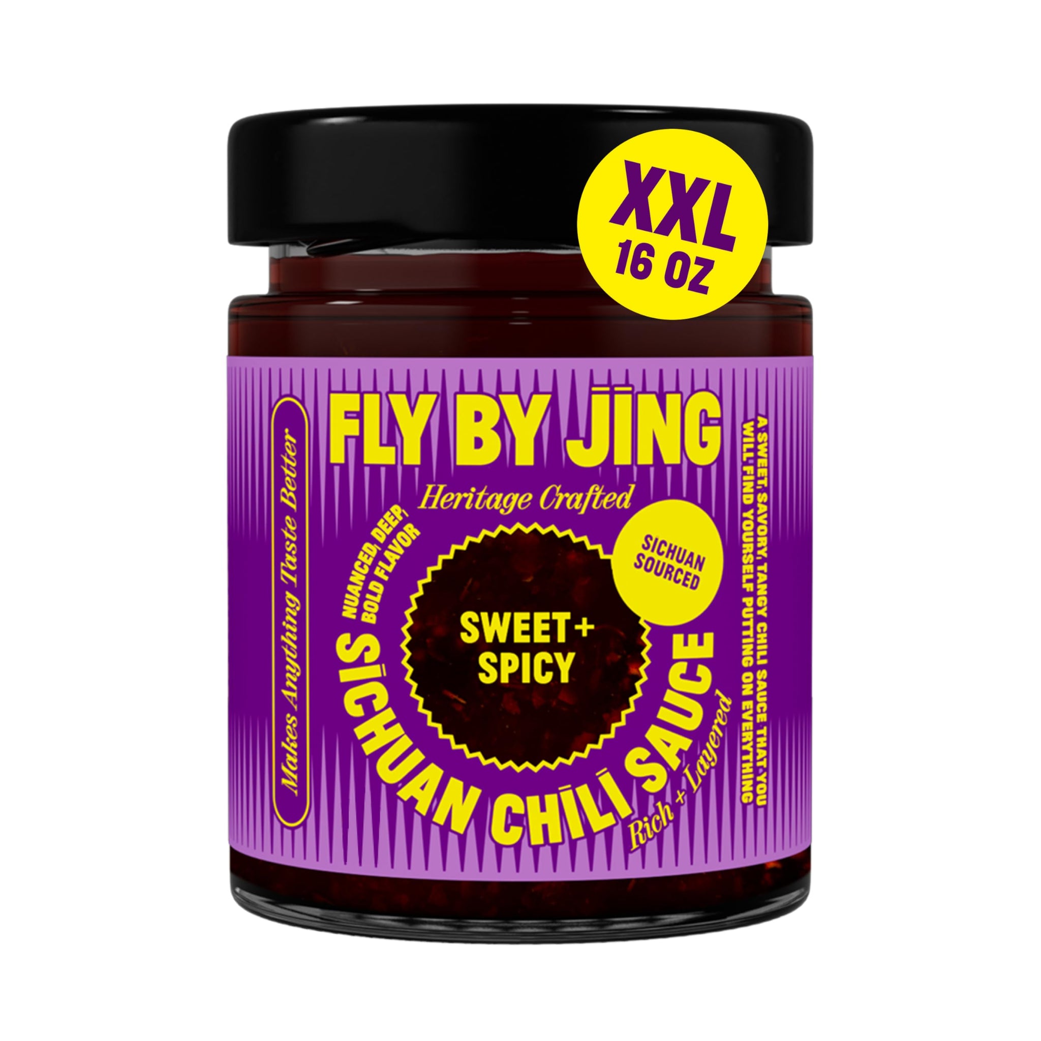FLYBYJING XL Sweet + Spicy Sichuan Chili Sauce: Premium Sweet Chili Oil for Drizzling, Stir Fry & Marinades - Tangy, Savory, Vegan Hot Sauce - Good on