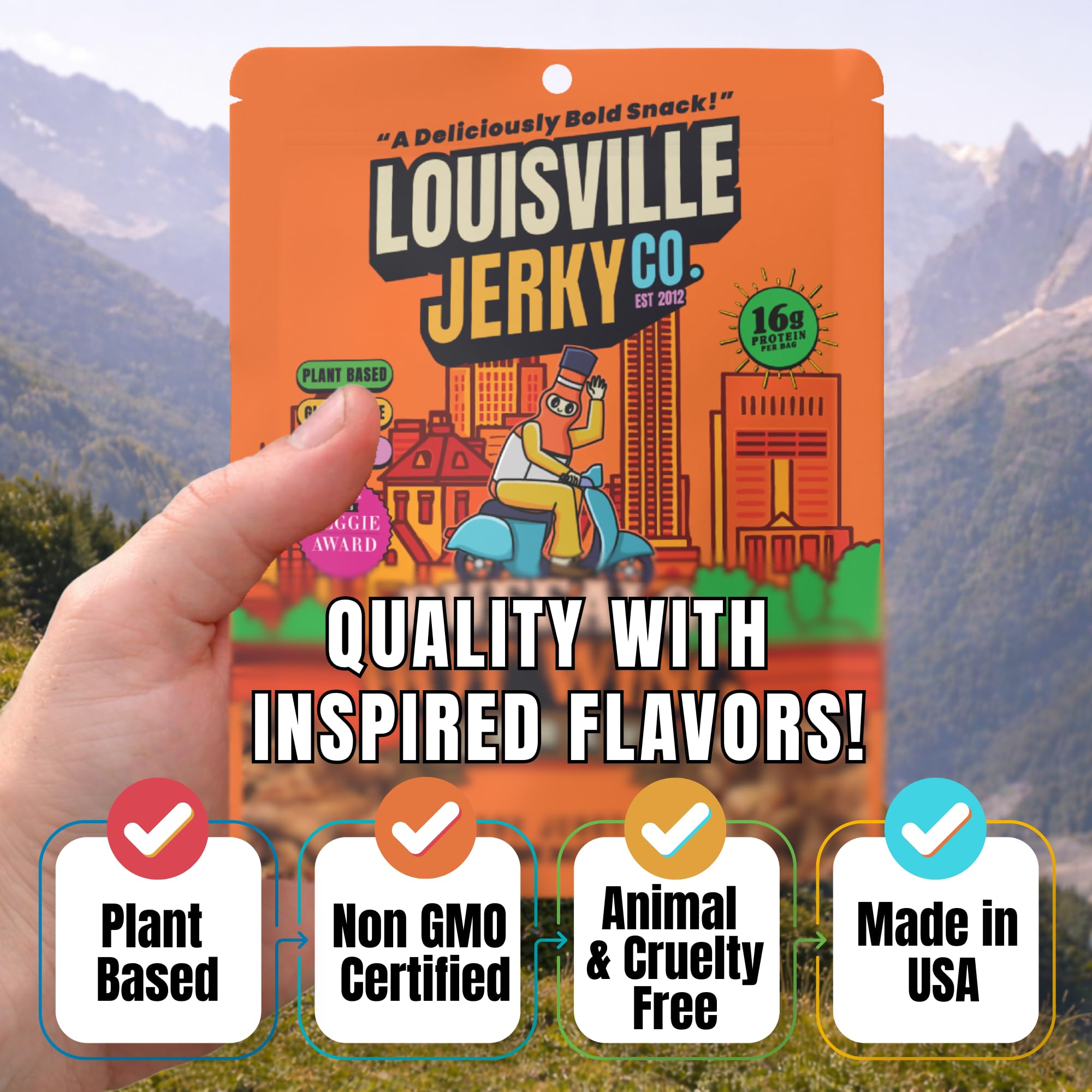 Louisville Vegan Jerky - Buffalo Hot Wing Vegan and Vegetarian Meat - Lip-Smacking Jerky - Gluten-Free High Protein Vegan Snacks 18 grams of Non-GMO