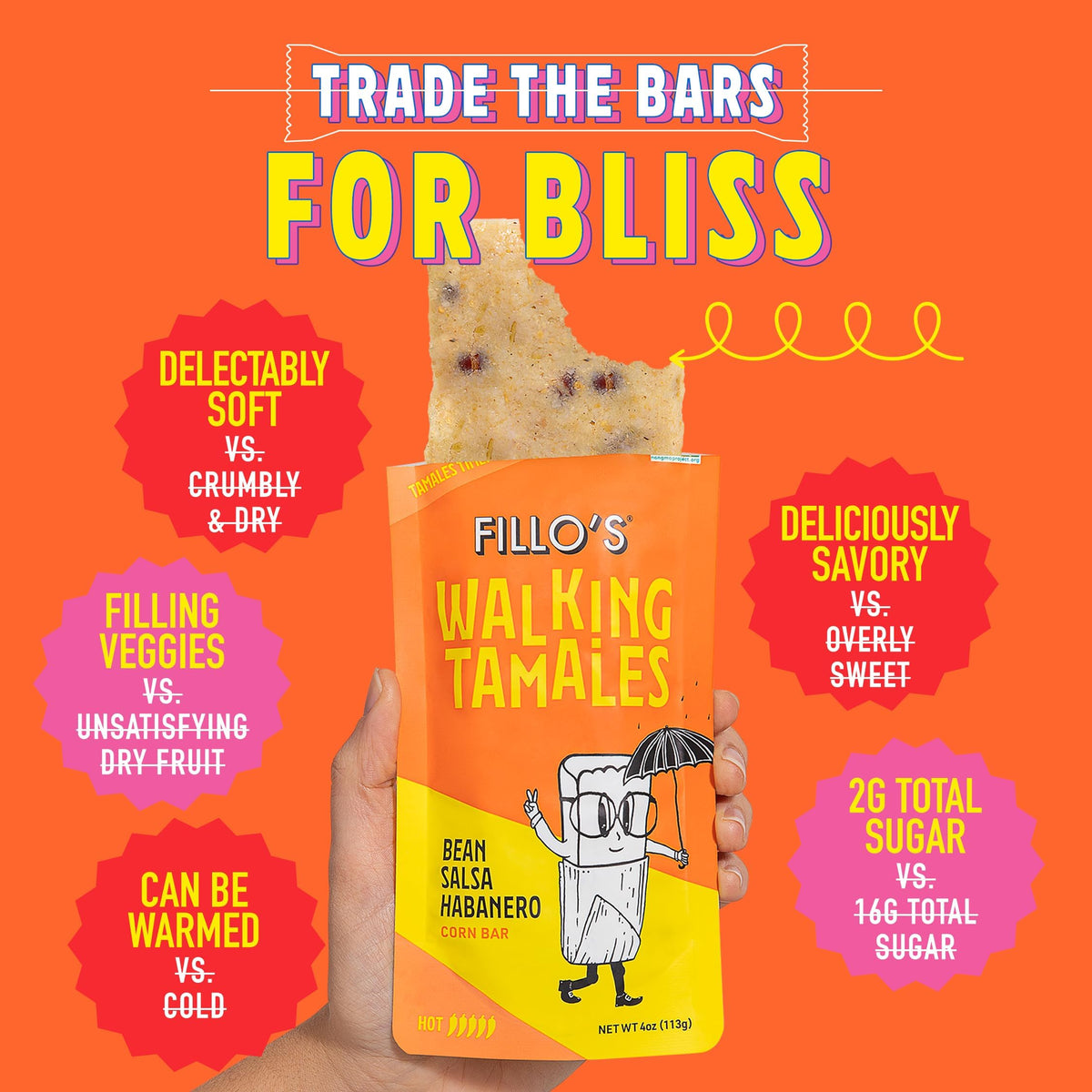 Fillo's Walking Tamales, Salsa Habanero, Pk of 7, Ready-to-Eat, Delicious, Gluten-Free, Preservative-Free, No Added Sugar, Vegan Friendly