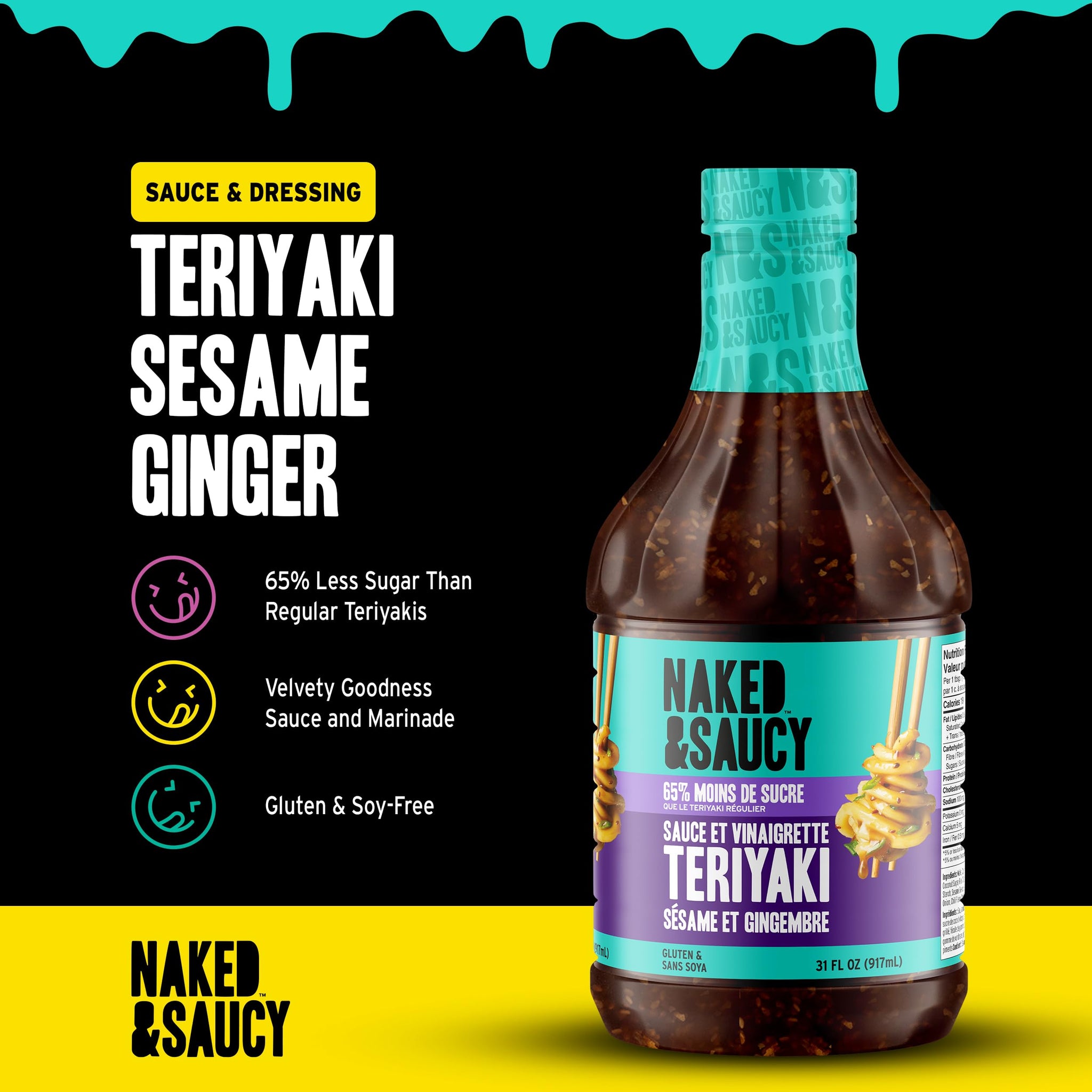 Naked & Saucy Low Sugar Teriyaki Sesame Ginger Sauce and Dressing, 31 fl oz