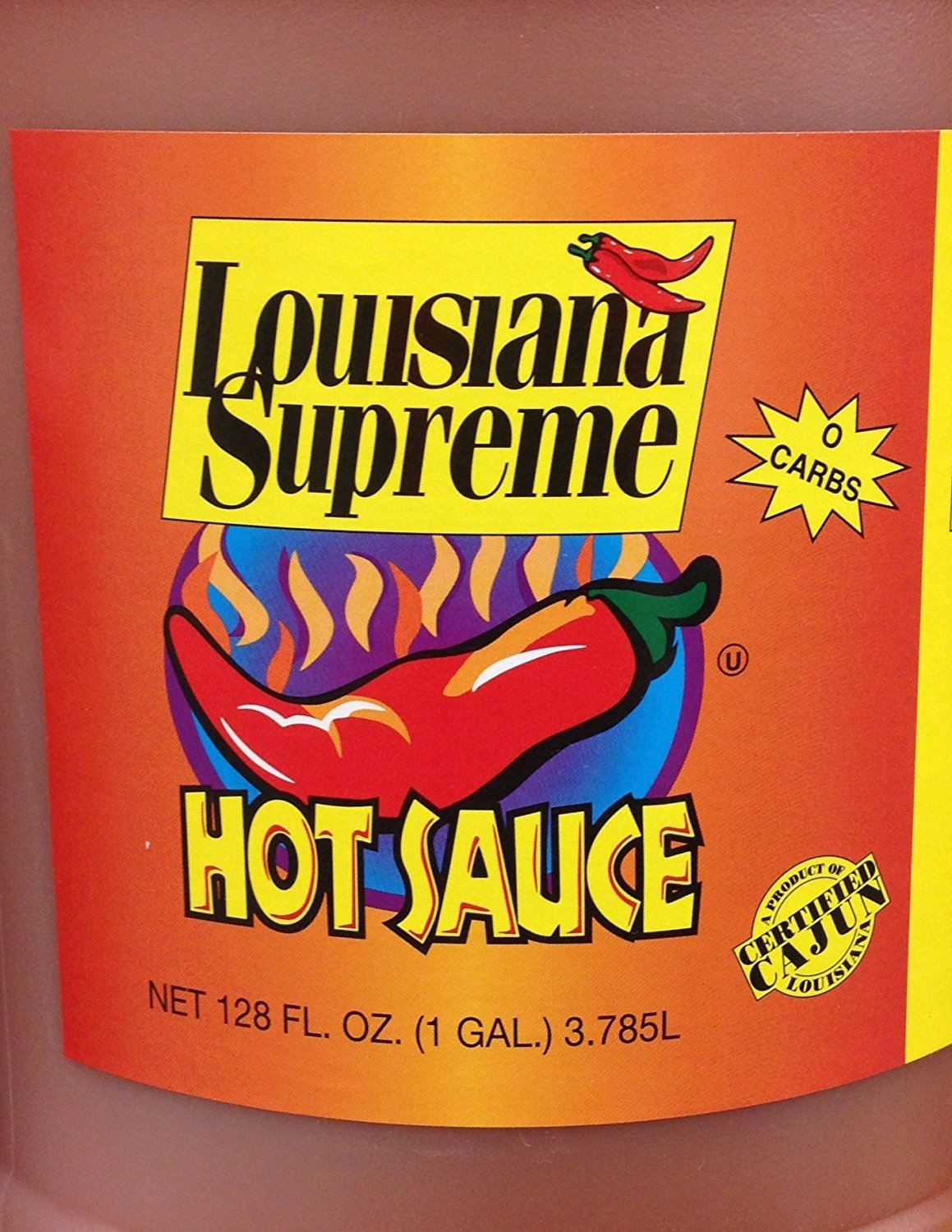 128oz Louisiana Supreme Hot Sauce (1 Gallon) Certified Cajun, No Carbs (Pack of 1)
