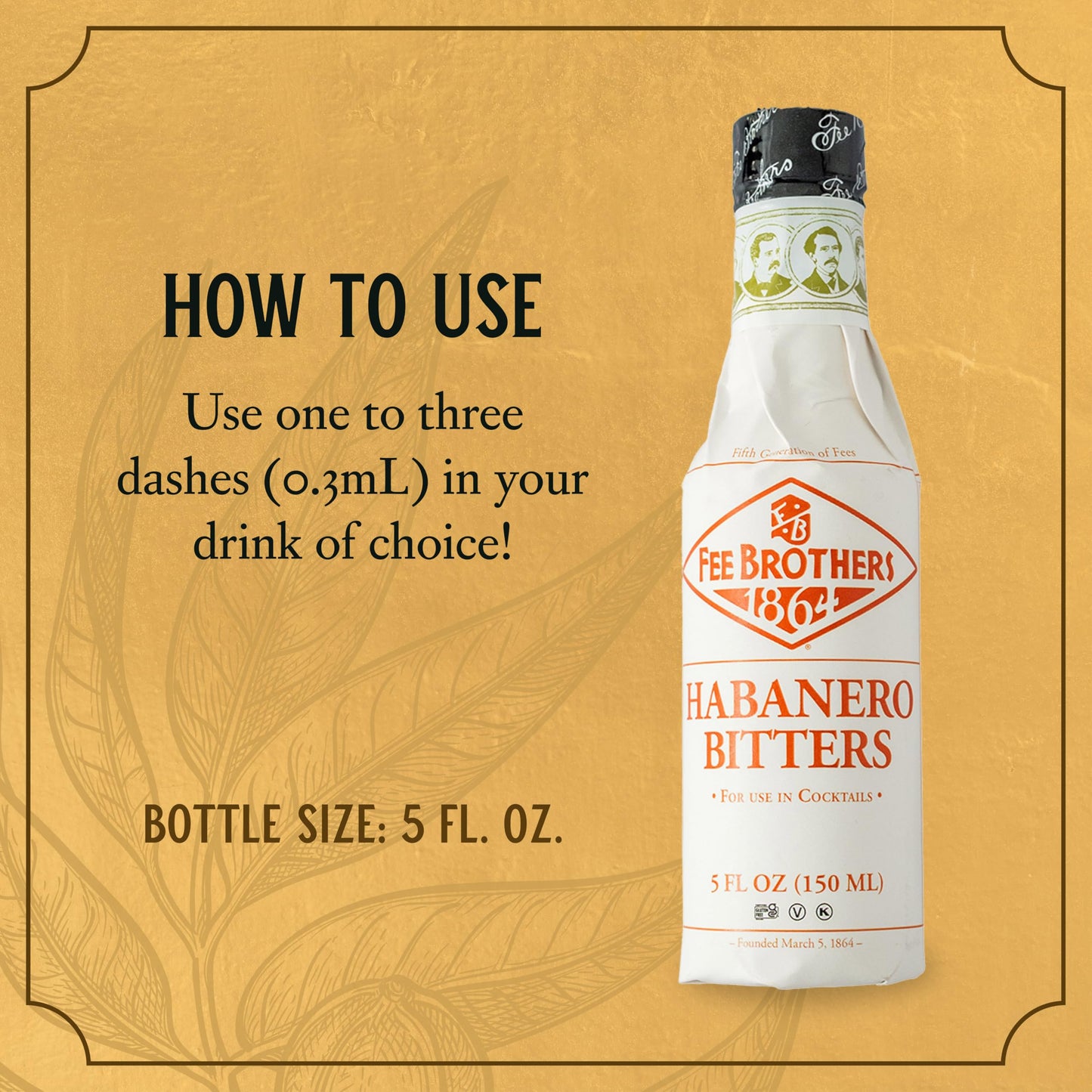 Fee Brothers Habanero Cocktail Bitters - Aromatic Cocktail Mixer & Concentrated Flavoring, Gluten Free, Vegan-Friendly, 5 fl oz