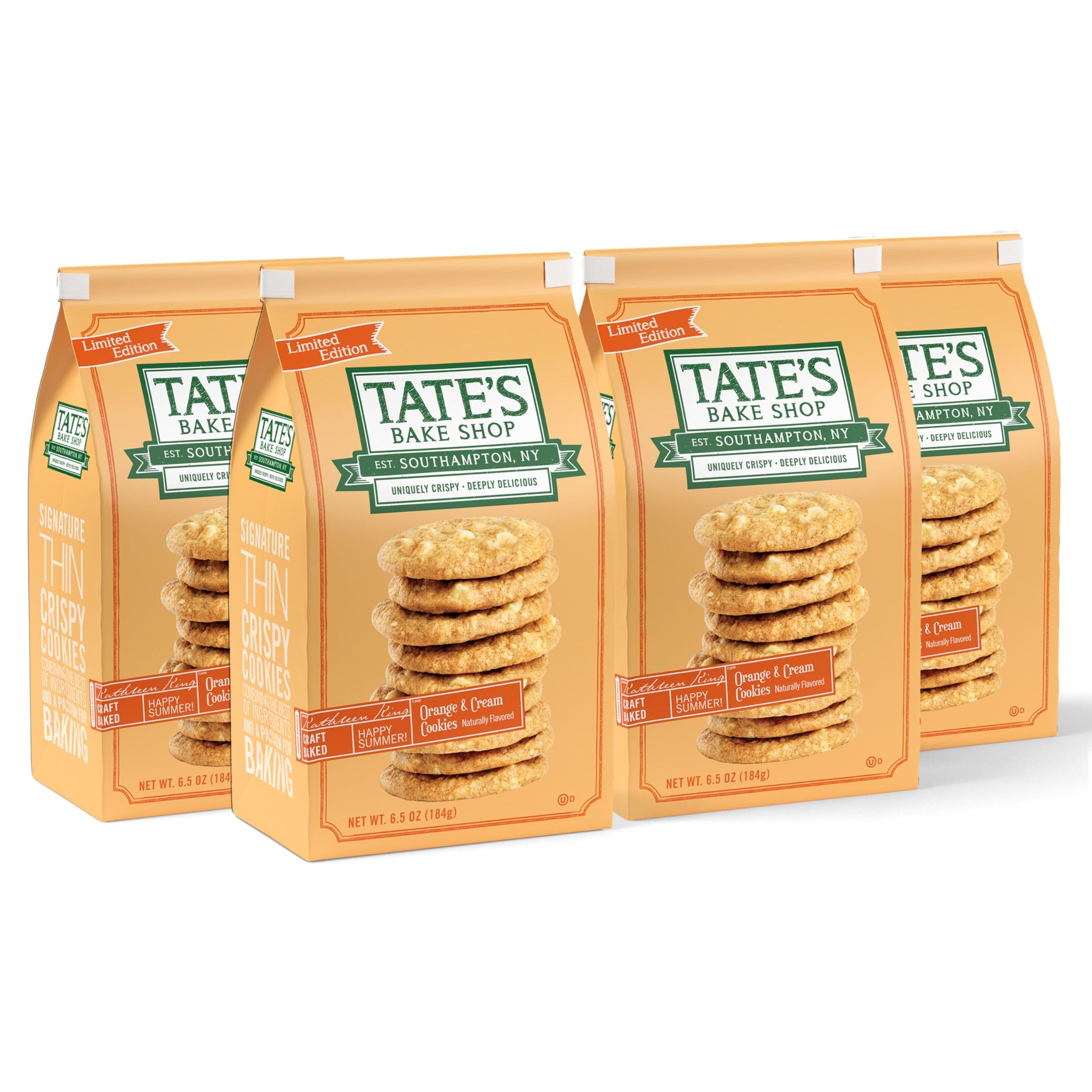 Tate's Bake Shop Orange and Cream Cookies with White Chocolate Chips, Limited Edition, 4-6.5 oz Bags
