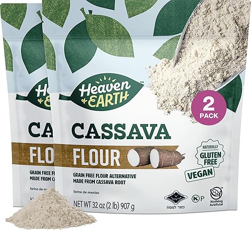Heaven & Earth Cassava Flour, (2 Pack) = 4 Pounds | Gluten Free & Grain Free Flour for Baking | Non GMO Verified | Paleo Flour | Wheat Flour