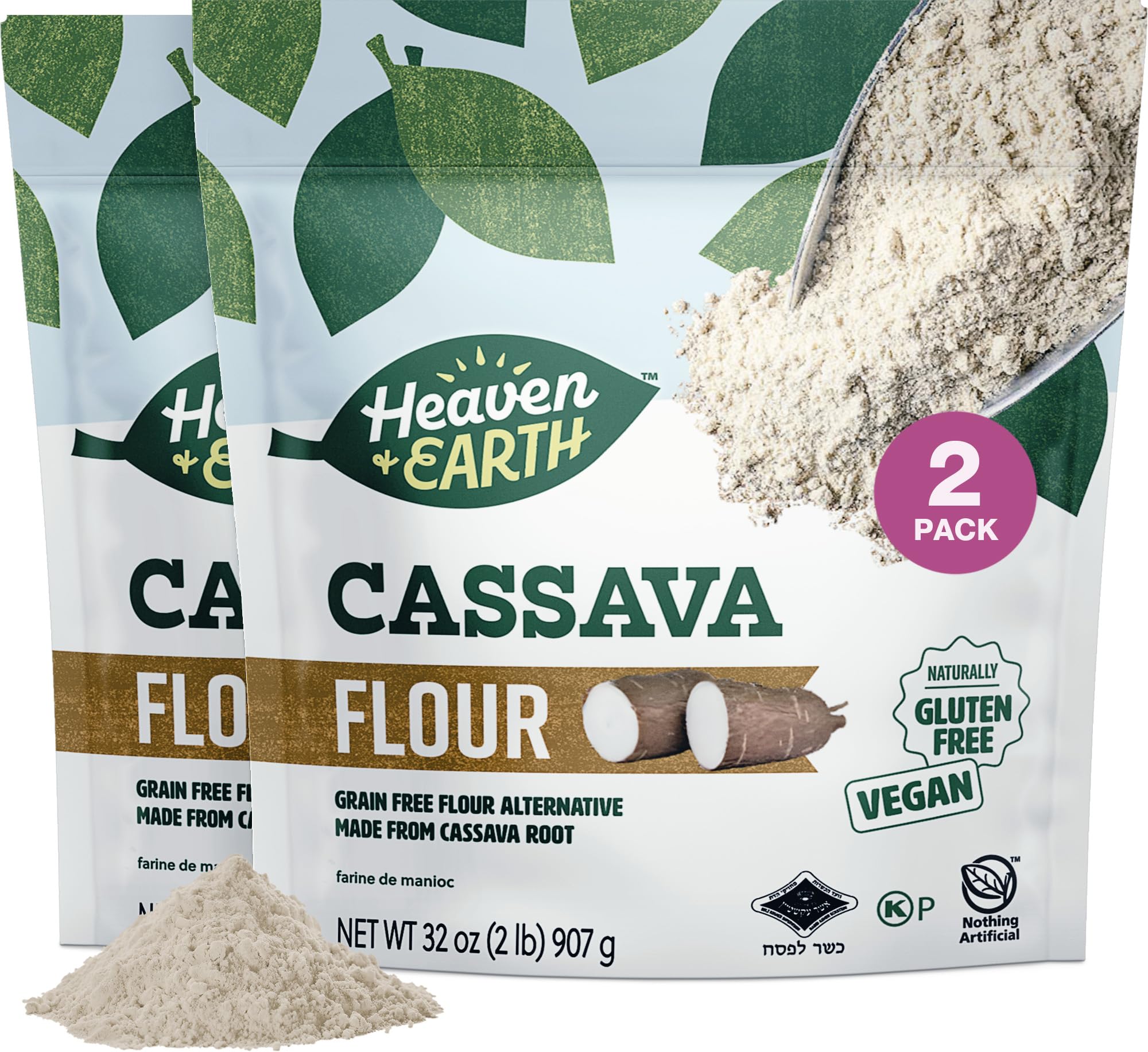 Heaven & Earth Cassava Flour, (2 Pack) = 4 Pounds | Gluten Free & Grain Free Flour for Baking | Non GMO Verified | Paleo Flour | Wheat Flour