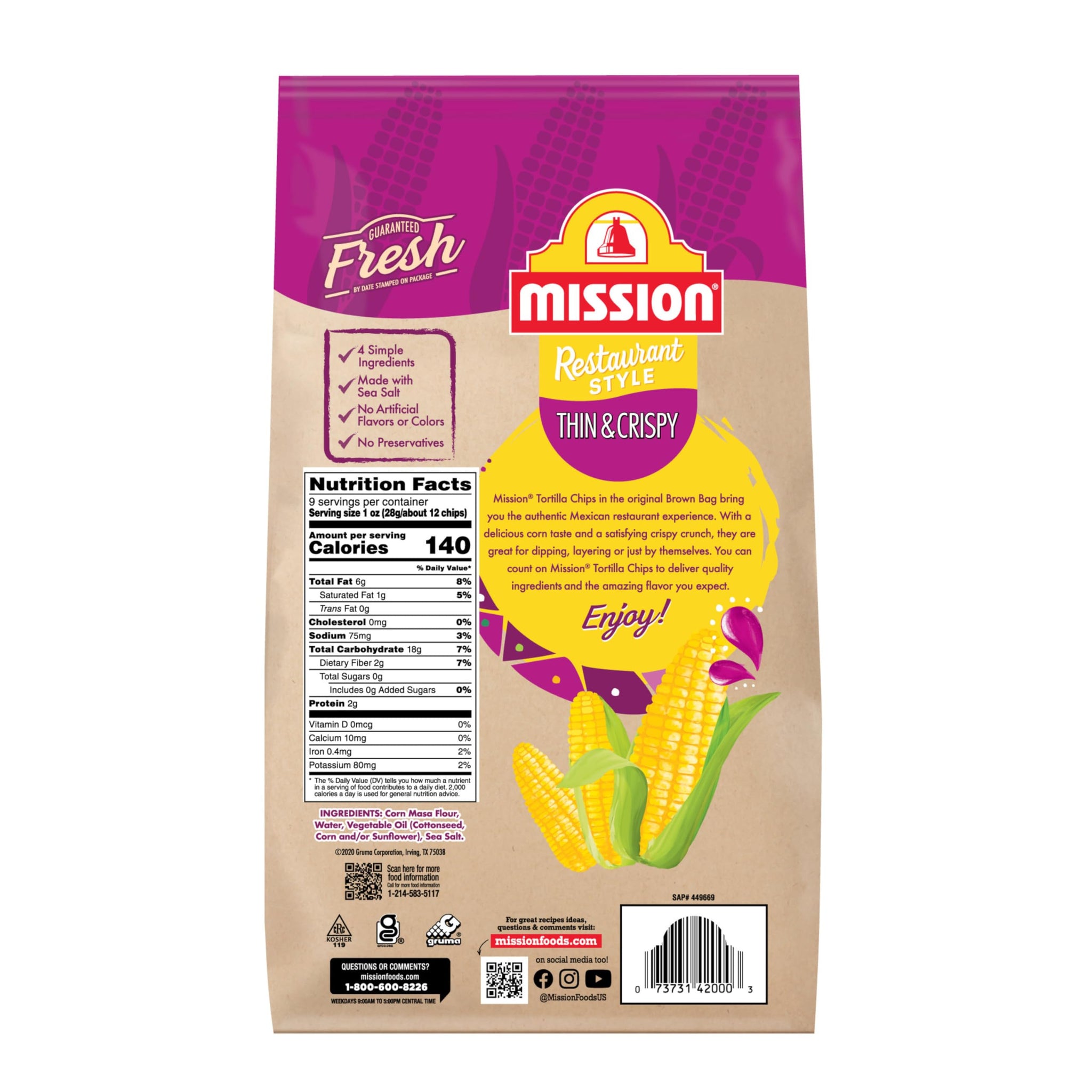 Mission Thin & Crispy Tortilla Chips, Restaurant Style Corn Tortilla Chips, 9 oz., Gluten Free