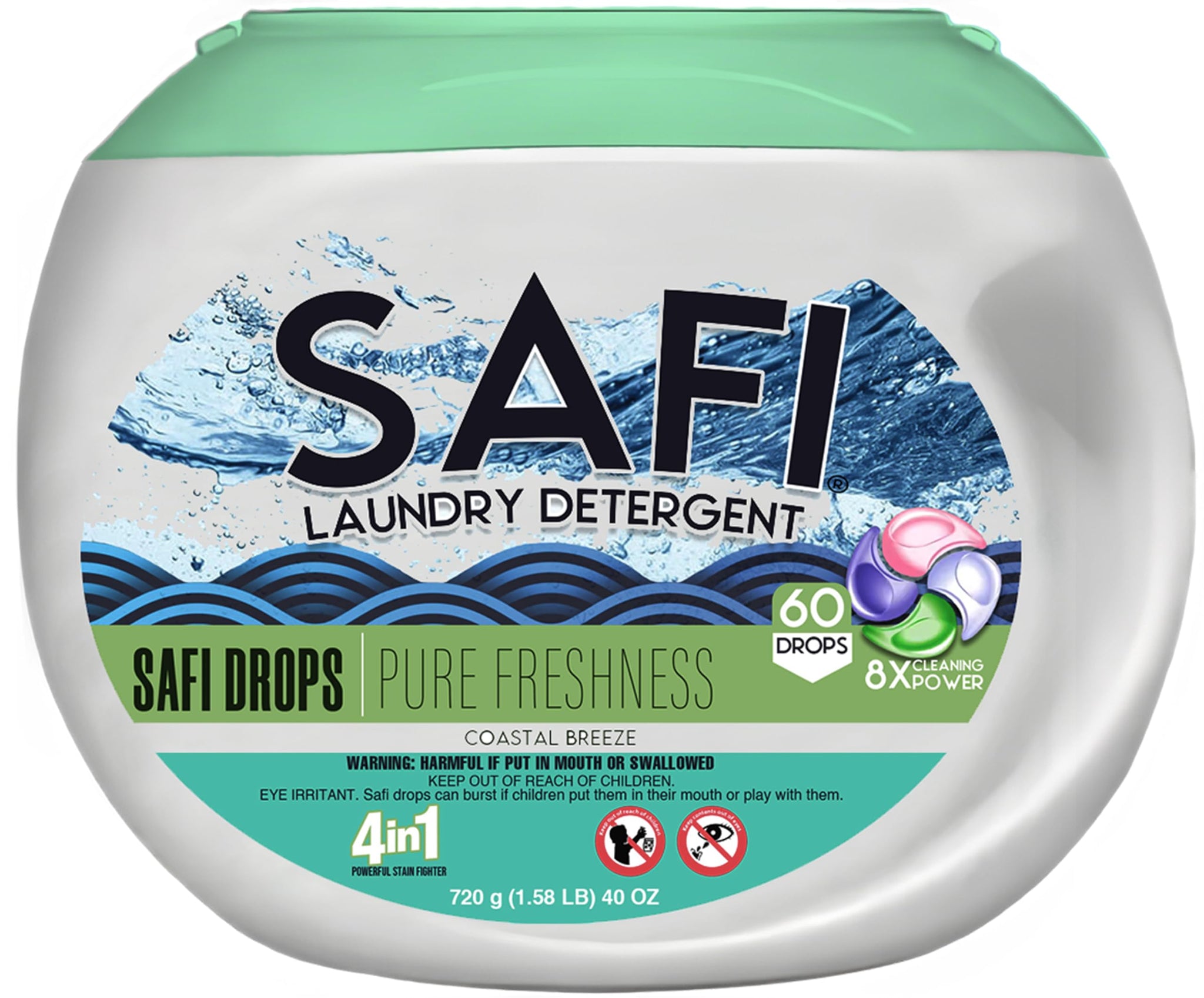 Safi Laundry Detergent Pods, 4 in 1, (w Fabric Softener), 60 Count