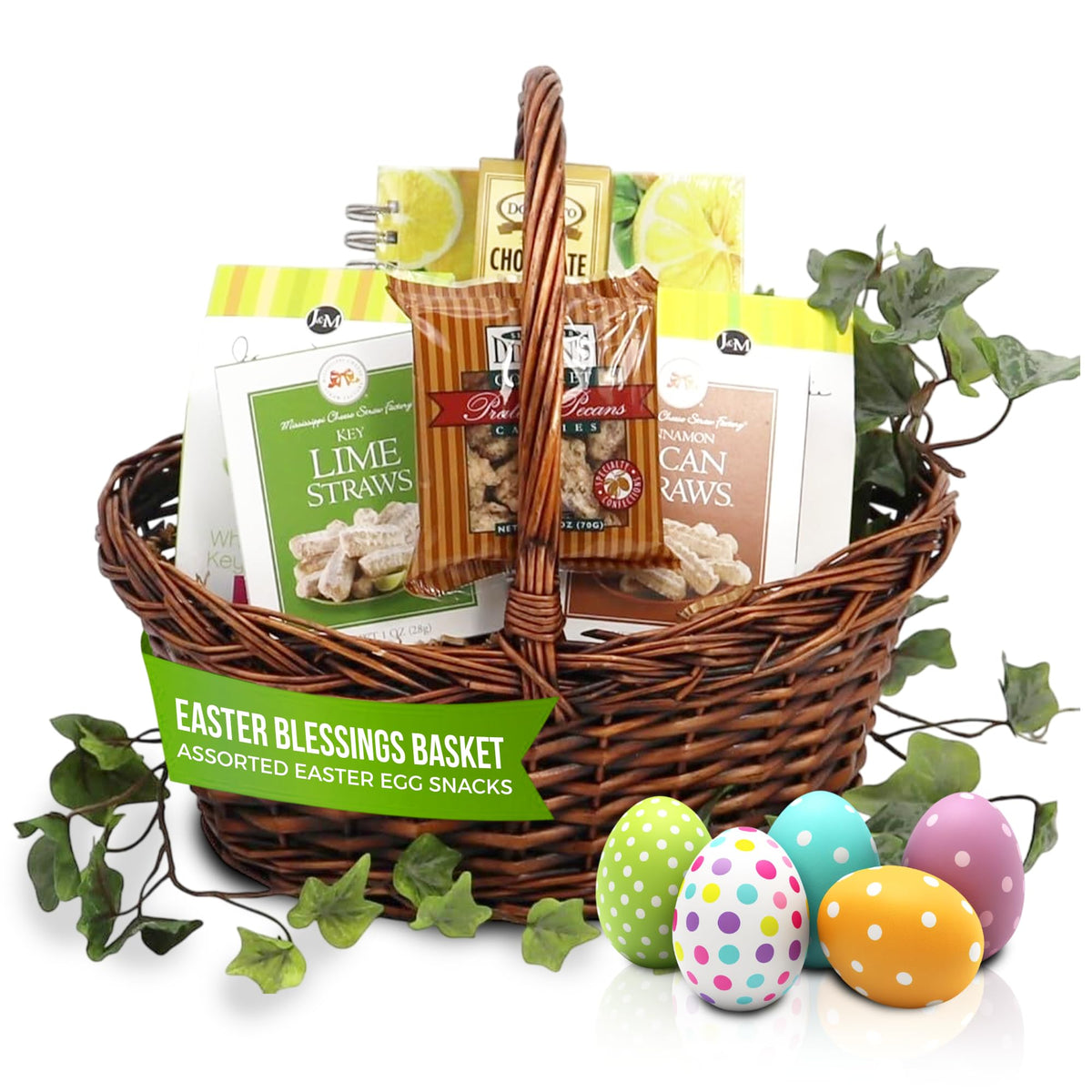 Gift Basket Village Easter Blessings Basket, Easter Basket Ideas for Kids & Adults, Thoughtful Easter Gift & Care Package with Easter Snacks, Easter