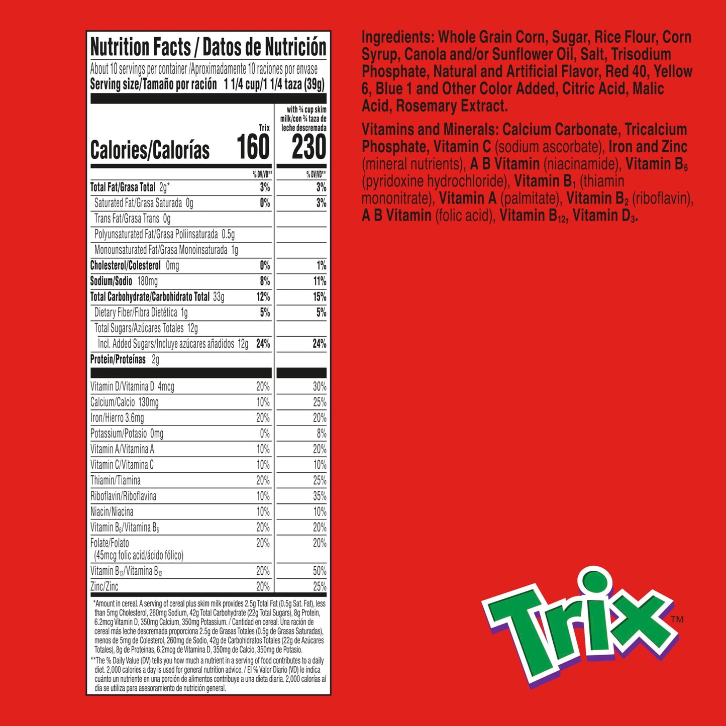 Trix Breakfast Cereal, 6 Fruity Shapes, Made with Whole Grain, Large Size, 13.9 oz