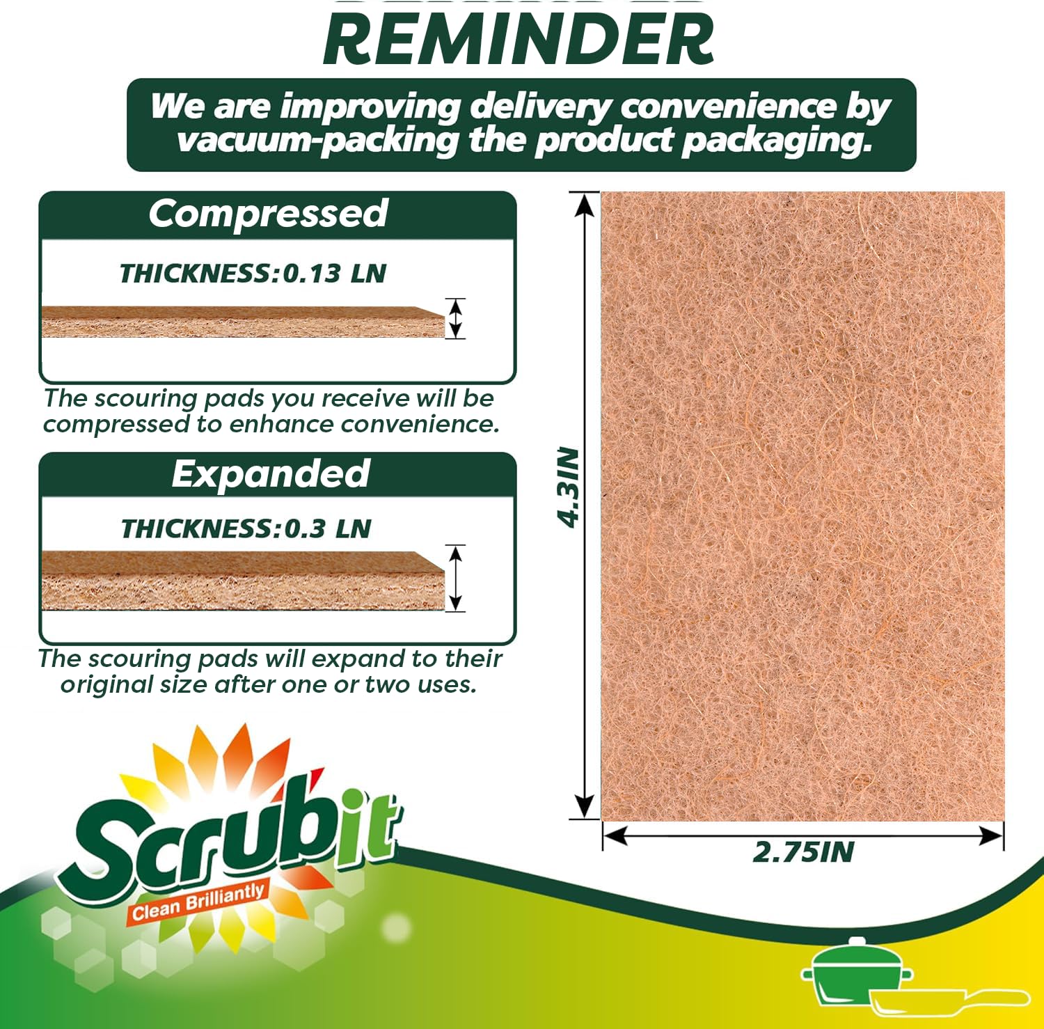 SCRUBIT 50 Pack Natural Scouring Pads - Heavy Duty Scrubbing Pads for Dishes - Non-Scratch - Reusable - Natural, Eco-Friendly, Biodegradable Sisal