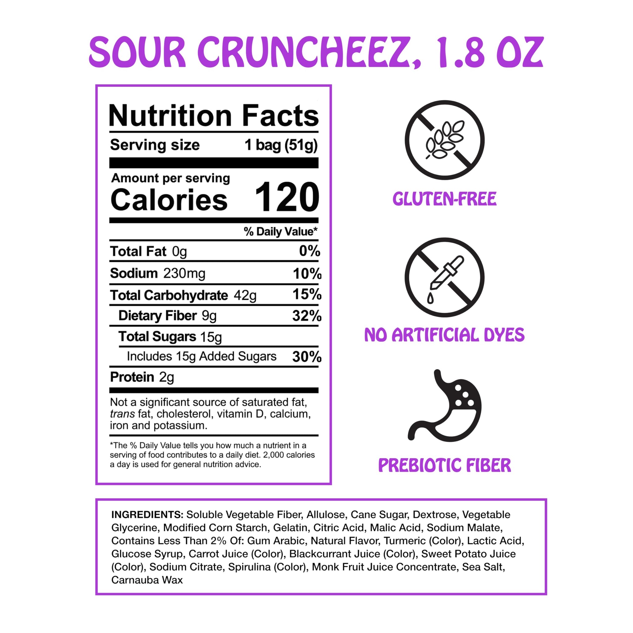 Rotten Sour Gummy Cruncheez - Low Sugar, Low Calorie, 5g Gut-Friendly Prebiotic Fiber, Gluten Free Candy, No Artificial Dyes - 1.8 oz - 8-Pack