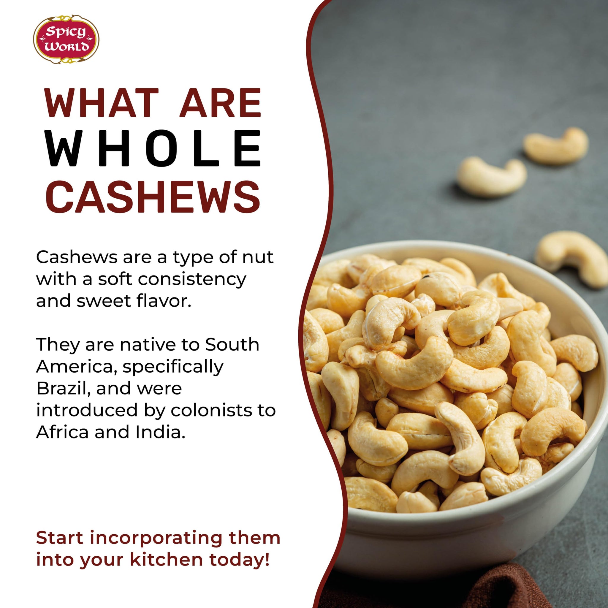 Spicy World Raw Cashews Whole 2 Pound (32oz) - Non-GMO, Unsalted, Natural & Pure Whole Cashews - Great for Pesto, Salads, Baking, Roasting & Cooking